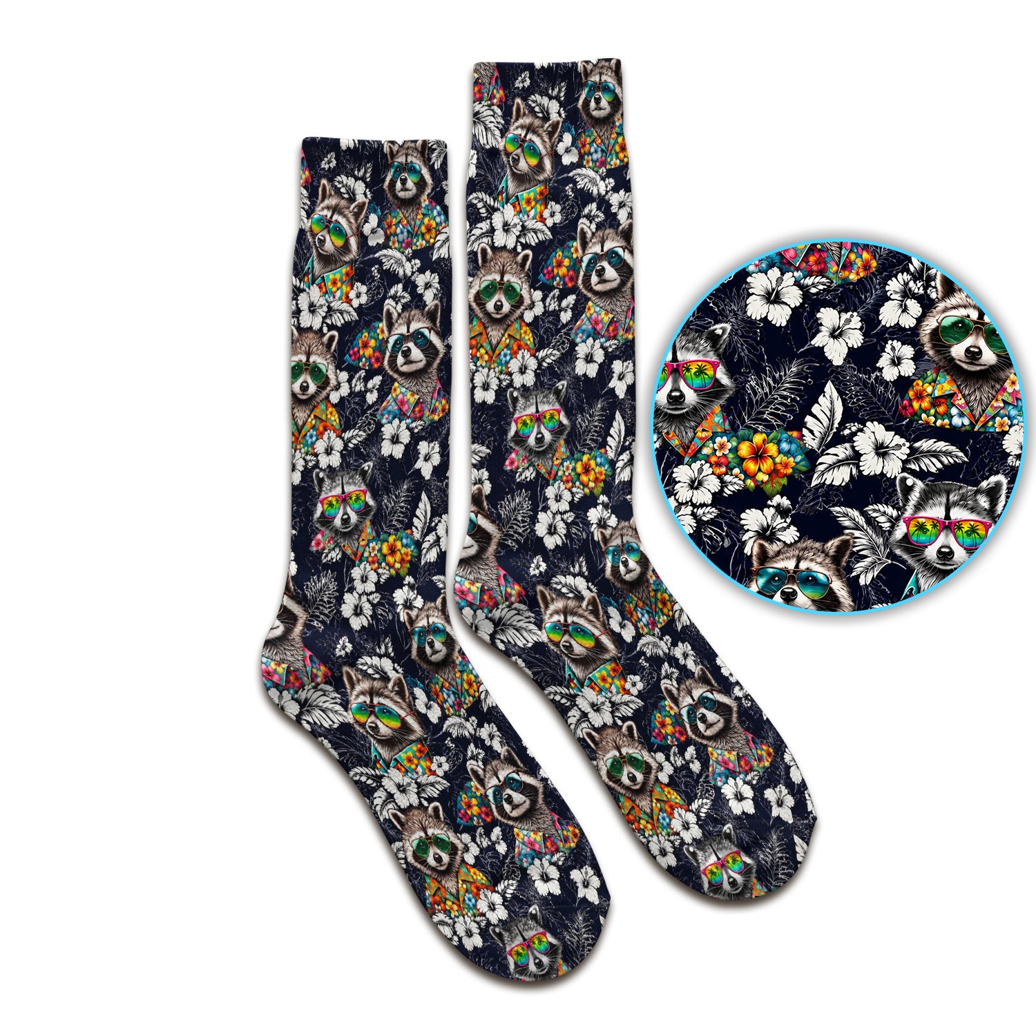 Tropical Raccoon Floral Pattern Socks, Adult Socks for Men and Women