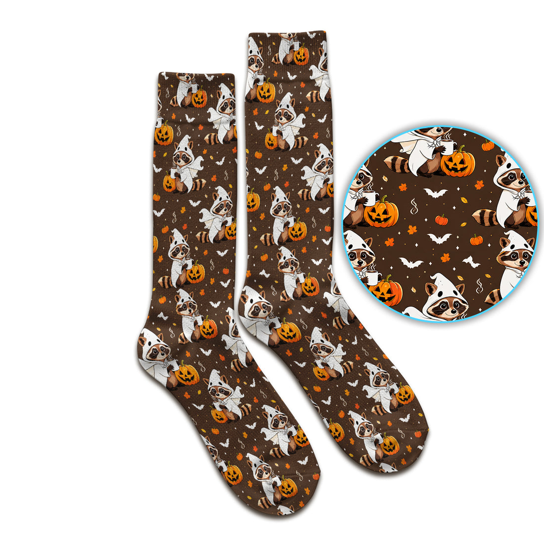 Halloween Ghost Raccoon Pumpkin Socks, Adult Socks for Men and Women