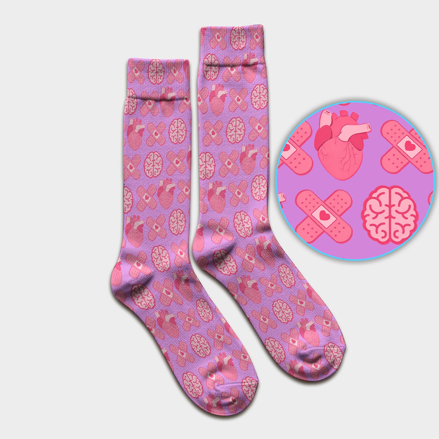 Heart & Brain Medical Icon Pattern Socks, Socks for Nurse Doctor