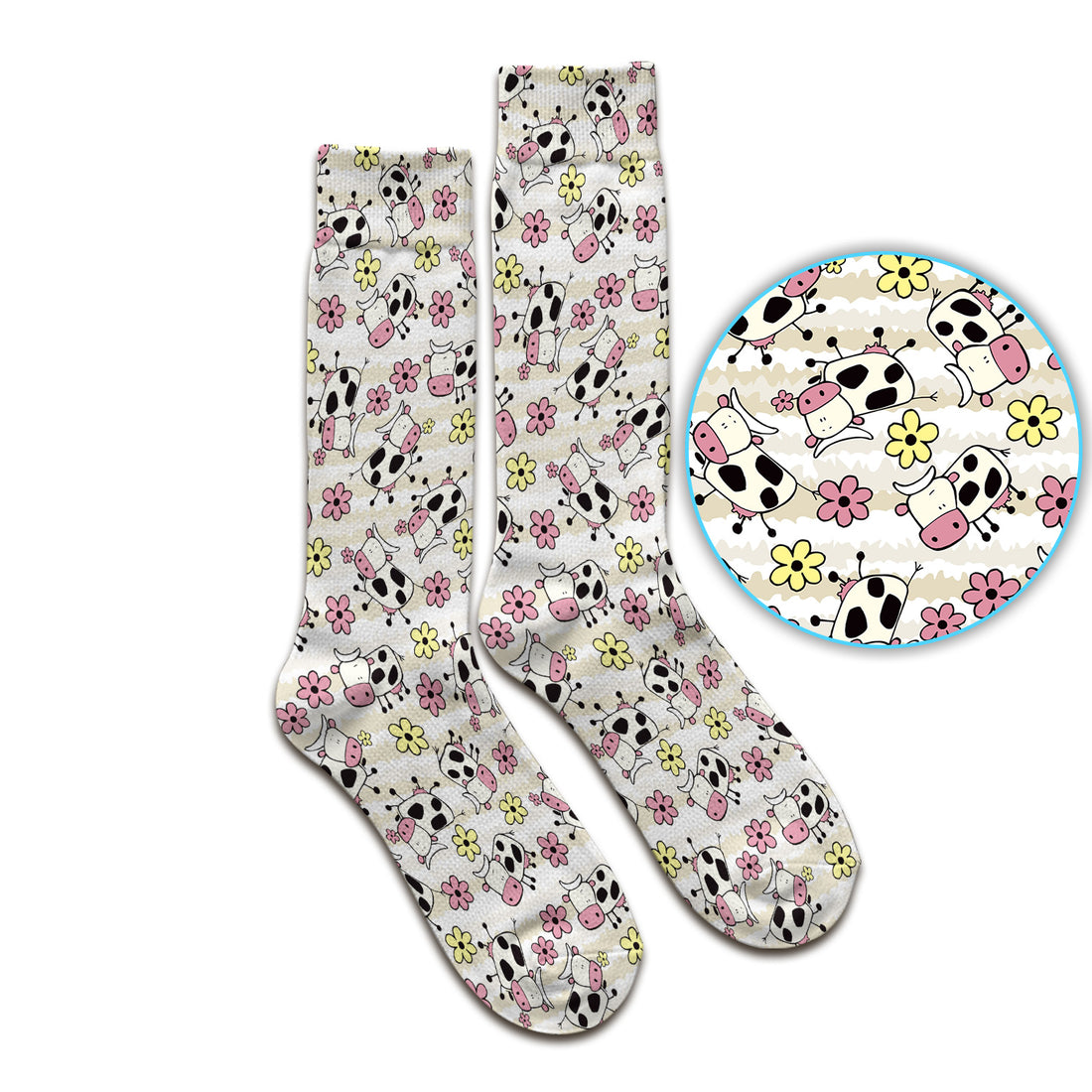 Cute Cartoon Cow Flower Meadow Pattern Nurse Socks, Adult Socks for Men and Women