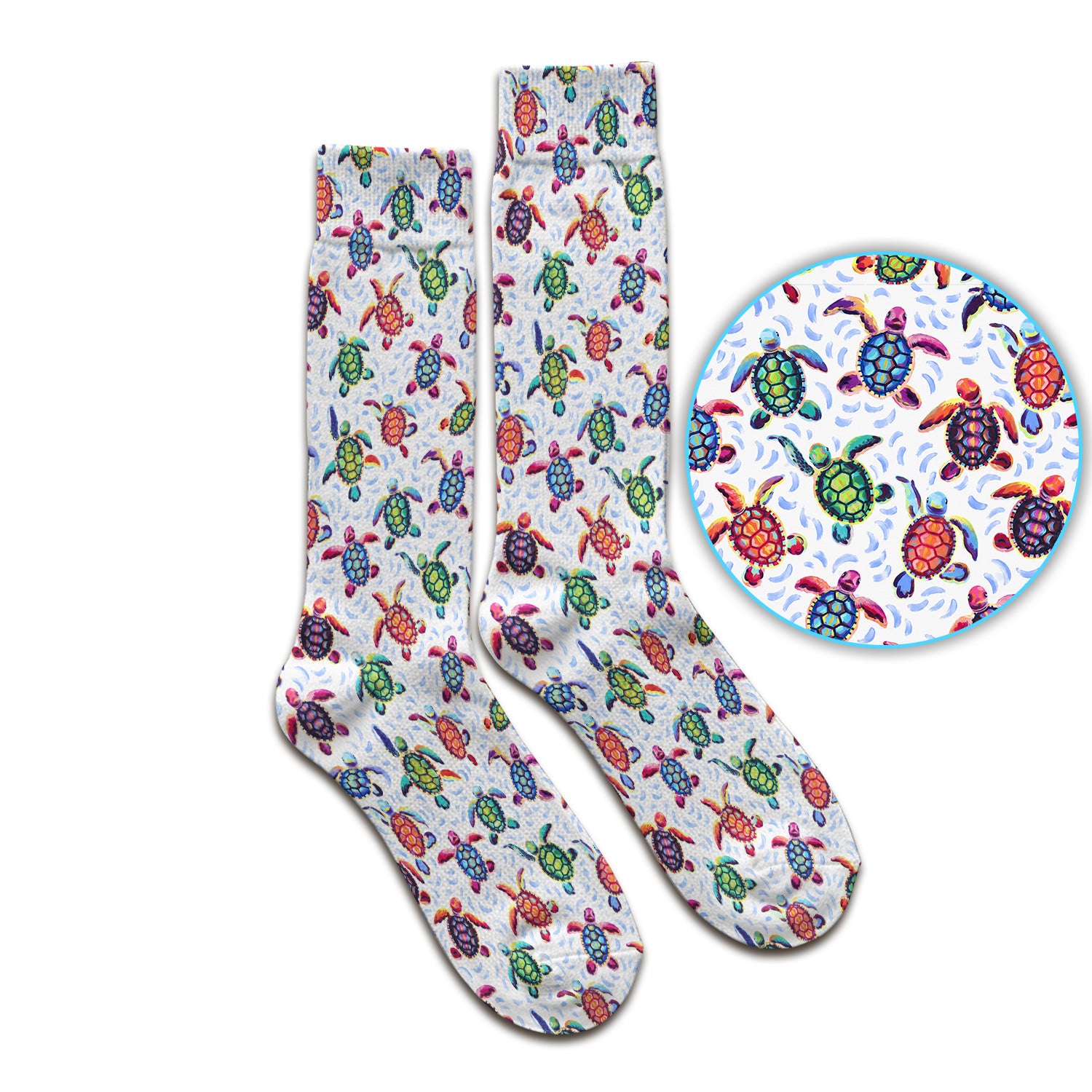 Colorful Sea Turtle Wave Pattern Socks, Adult Socks for Men and Women