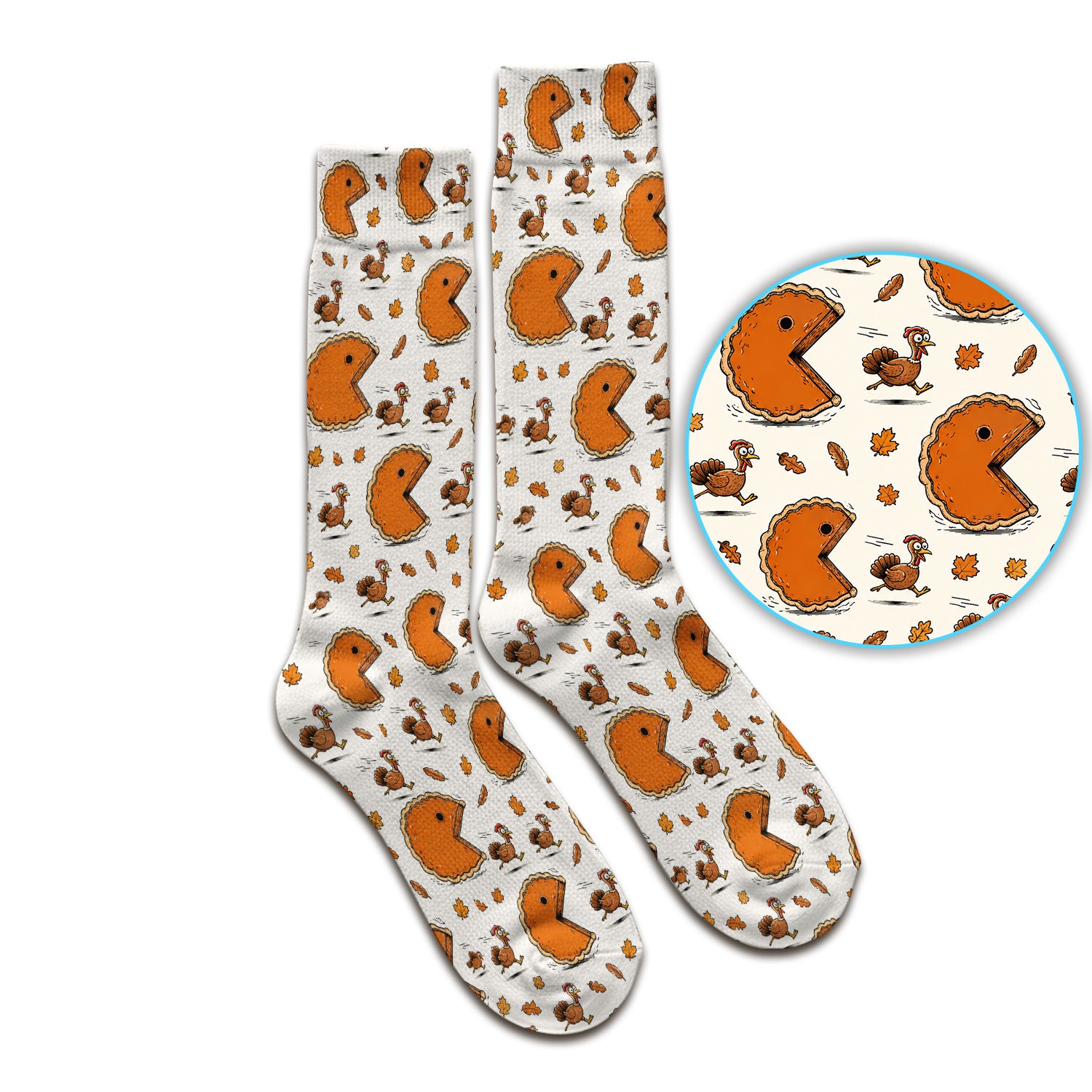 Thanksgiving Pie Chasing Turkey Socks, Adult Socks for Men and Women