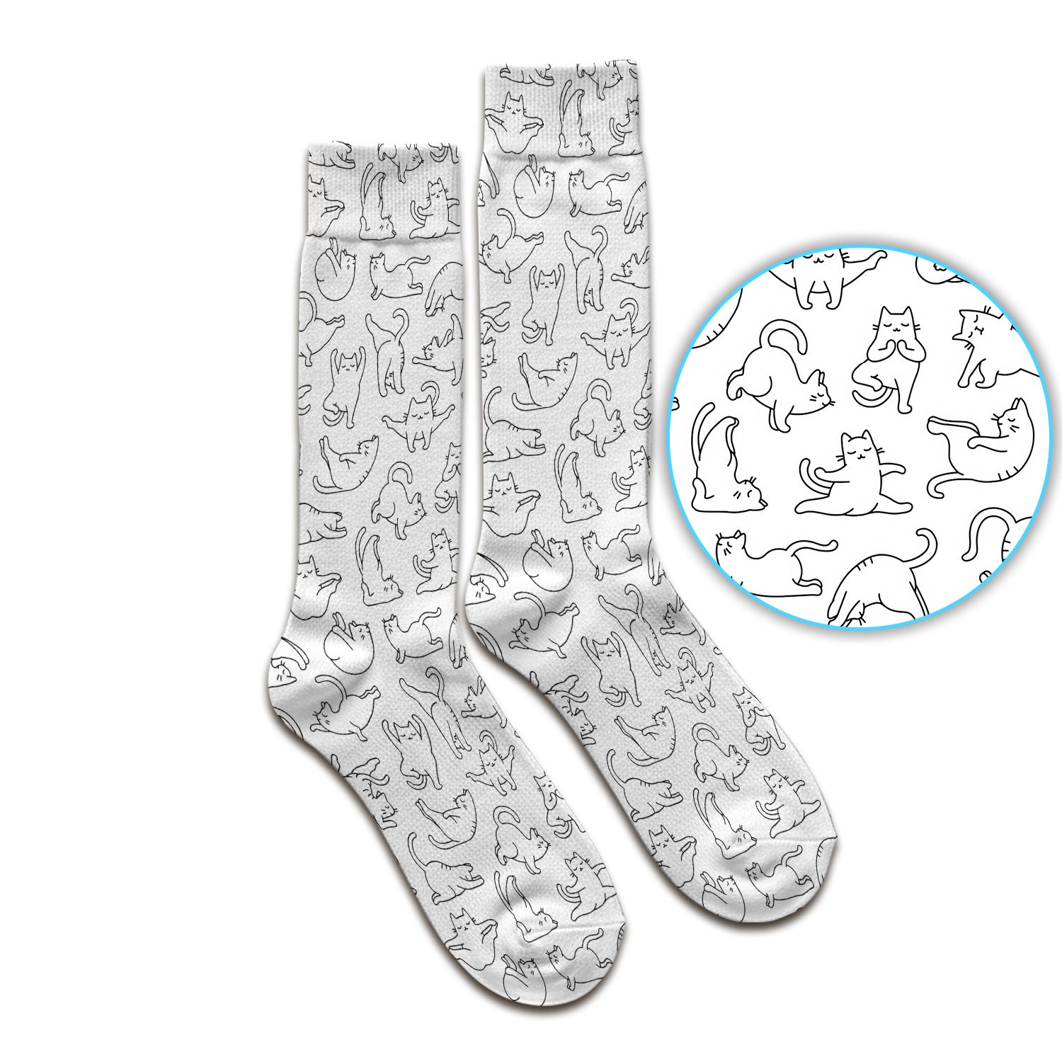 Cute Cat Outline Playing Pattern Socks, Breathable Fabrics Medical Uniform