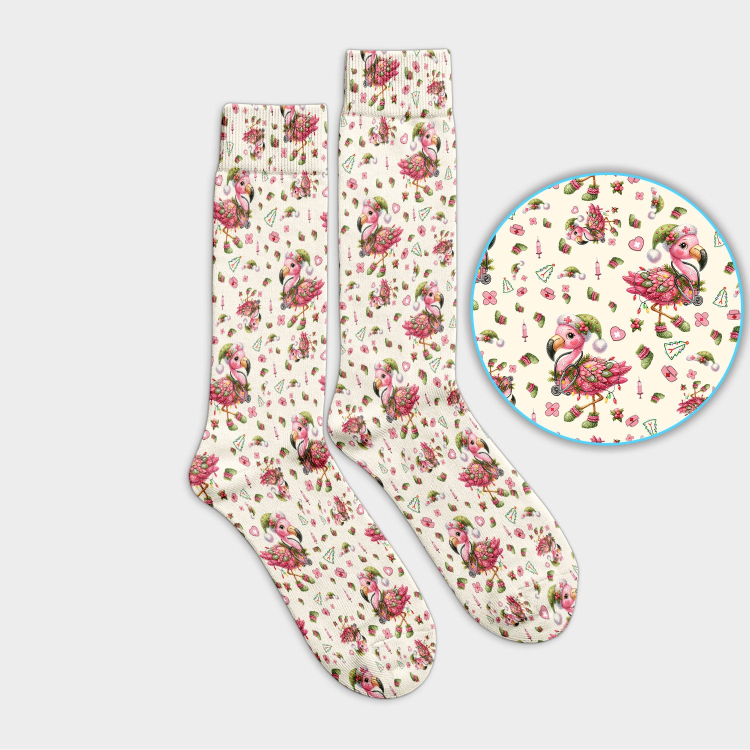 Pink Flamingo Socks for Nurse Doctor - Christmas Adult Socks for Men and Women - Breathable Fabrics Medical Uniform