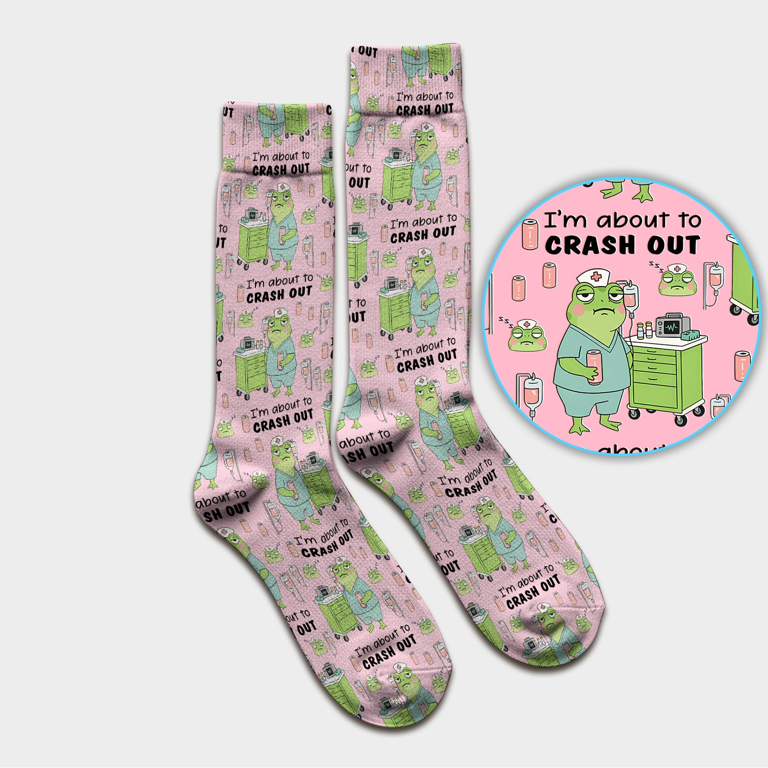 Funny Frog Pattern Nurse Scrub Socks, I’m About to Crash Out Nurse Sock, Breathable Fabrics Nursing Uniform