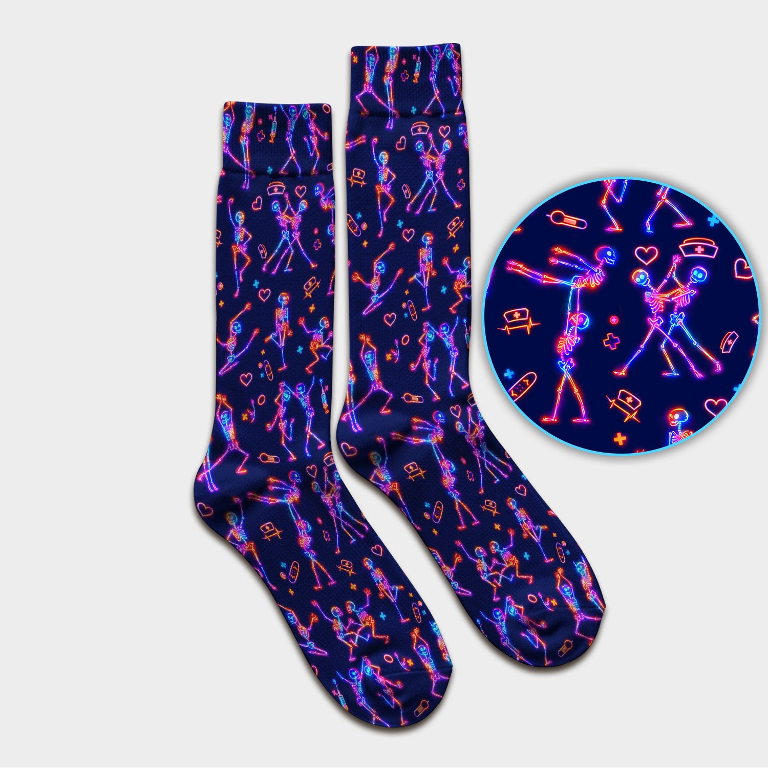 Neon Dancing Skeleton Medical Pattern Socks, Adult Socks for Men and Women
