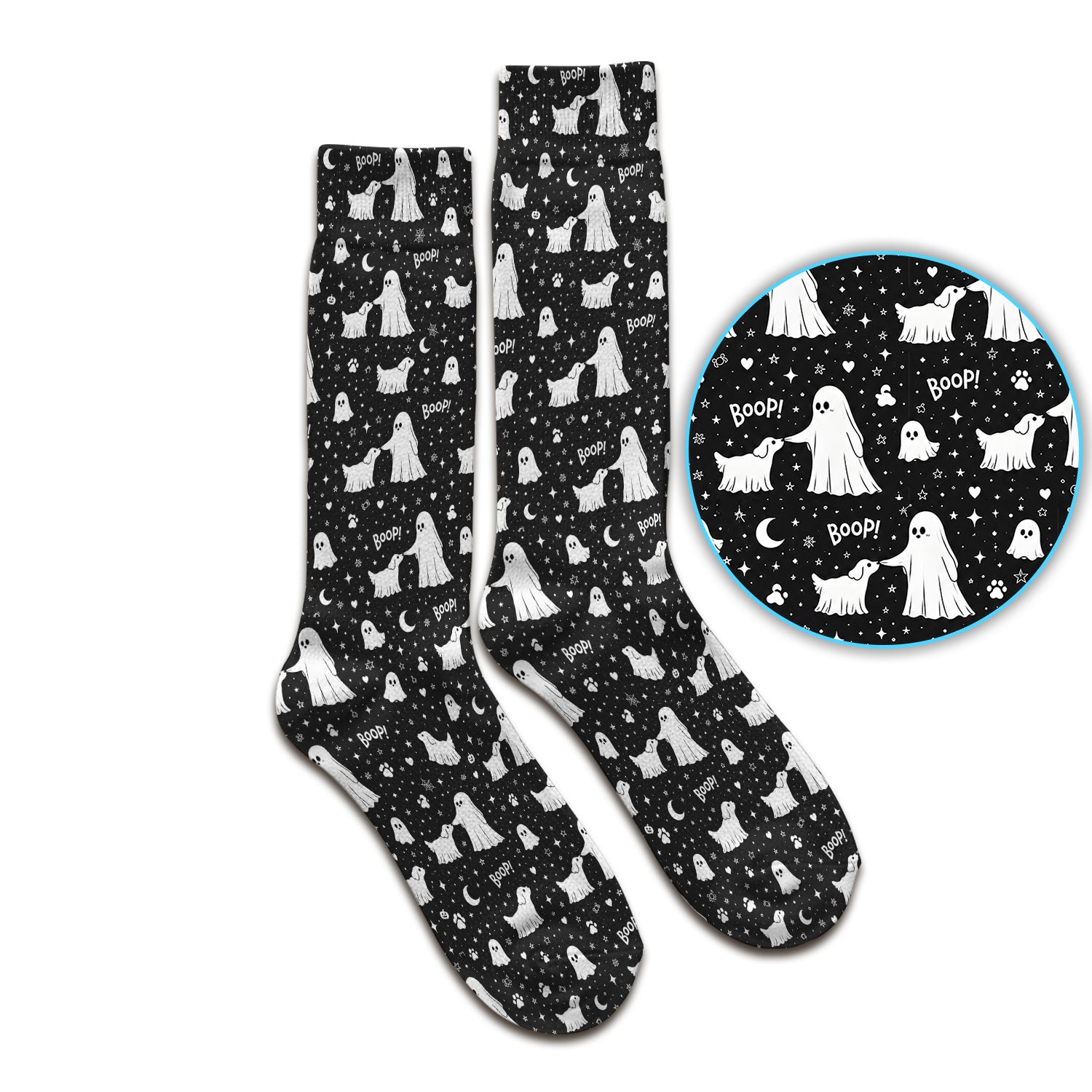 Halloween Ghost Boop Dog Pattern Socks, Adult Socks for Men and Women