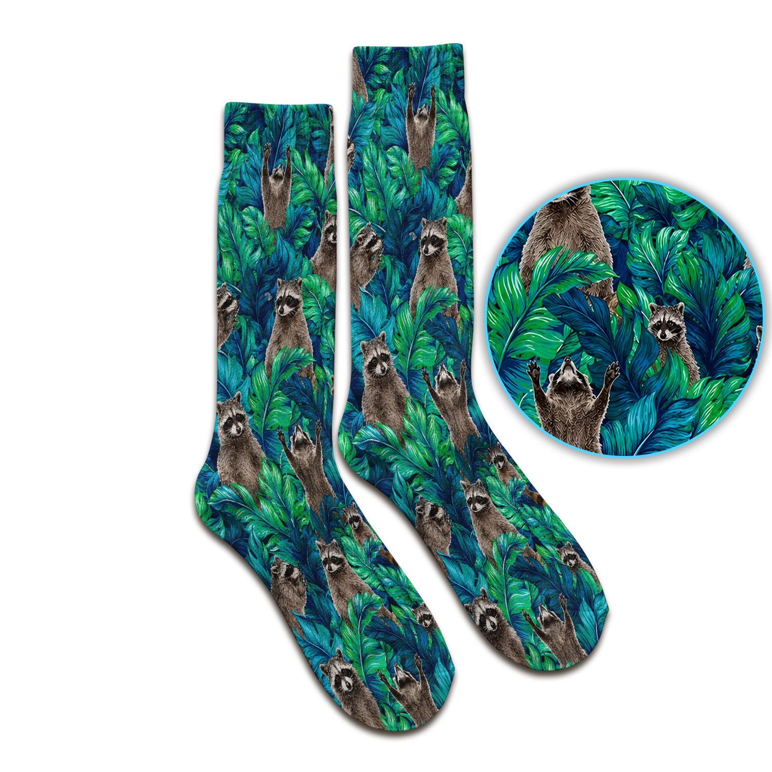 Tropical Raccoon Jungle Leaves Pattern Socks, Adult Socks for Men and Women