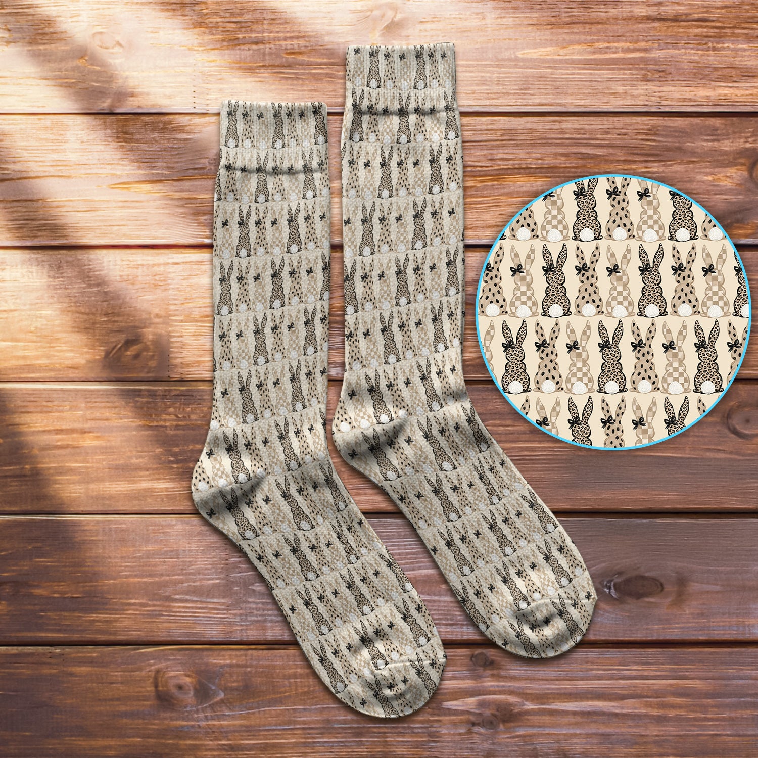 Vintage Bunny Pattern Beige Socks, Breathable Fabrics Medical Uniform