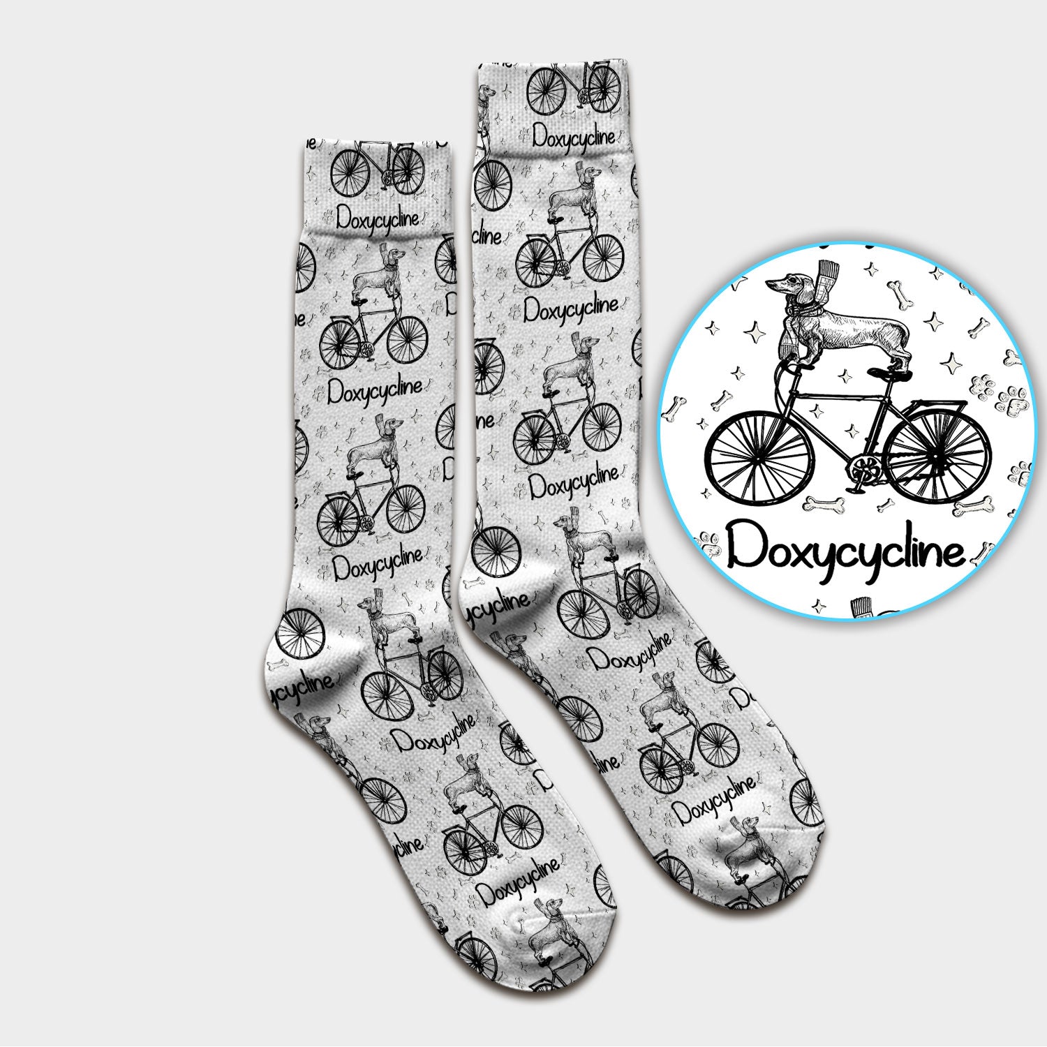 Funny Doxycycline Dog Bicycle Print Scrub Socks, Adult Socks for Men and Women