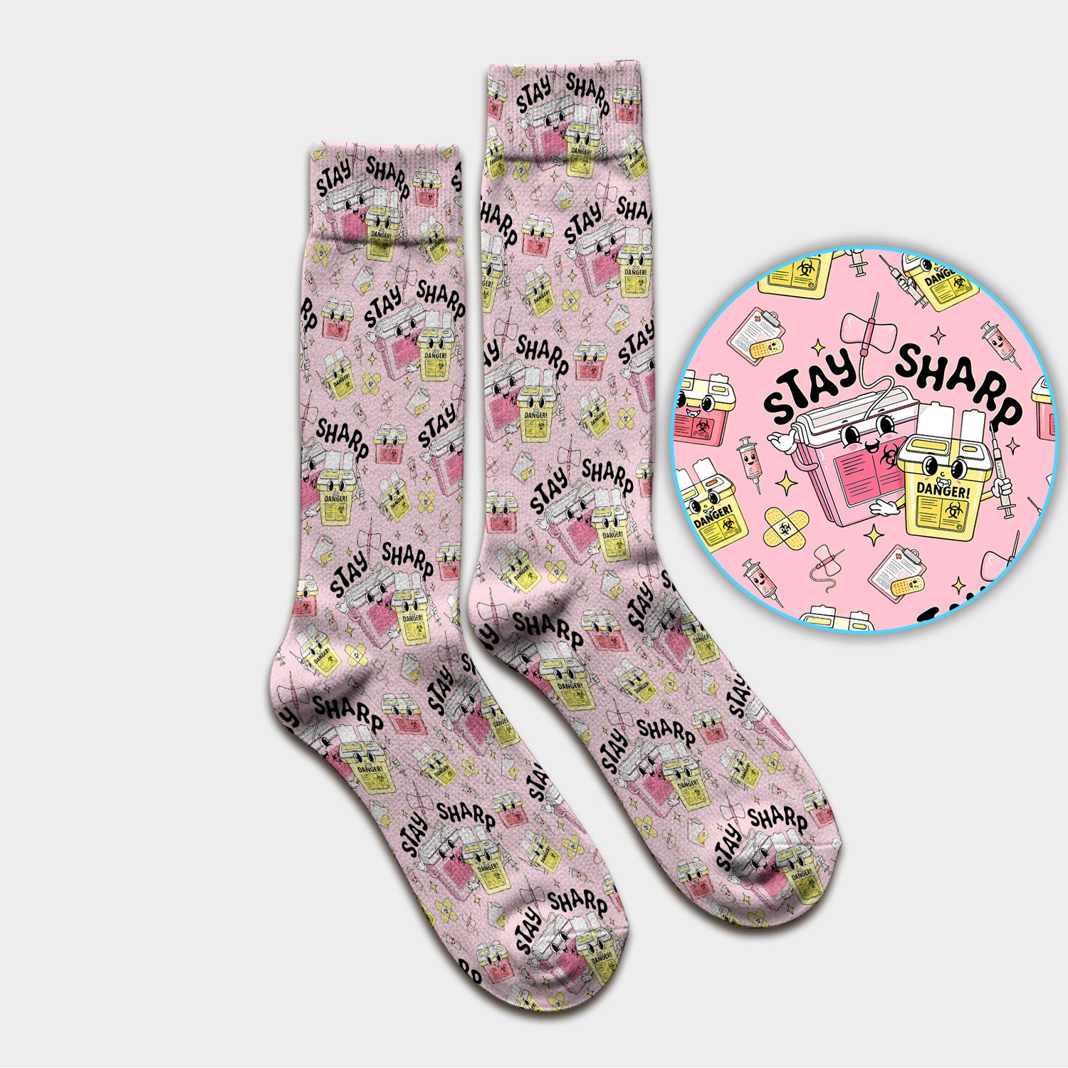 Stay Sharp Nurse Scrub Socks, Cute Medical Pattern Scrubs, Breathable Fabrics Nursing Uniform
