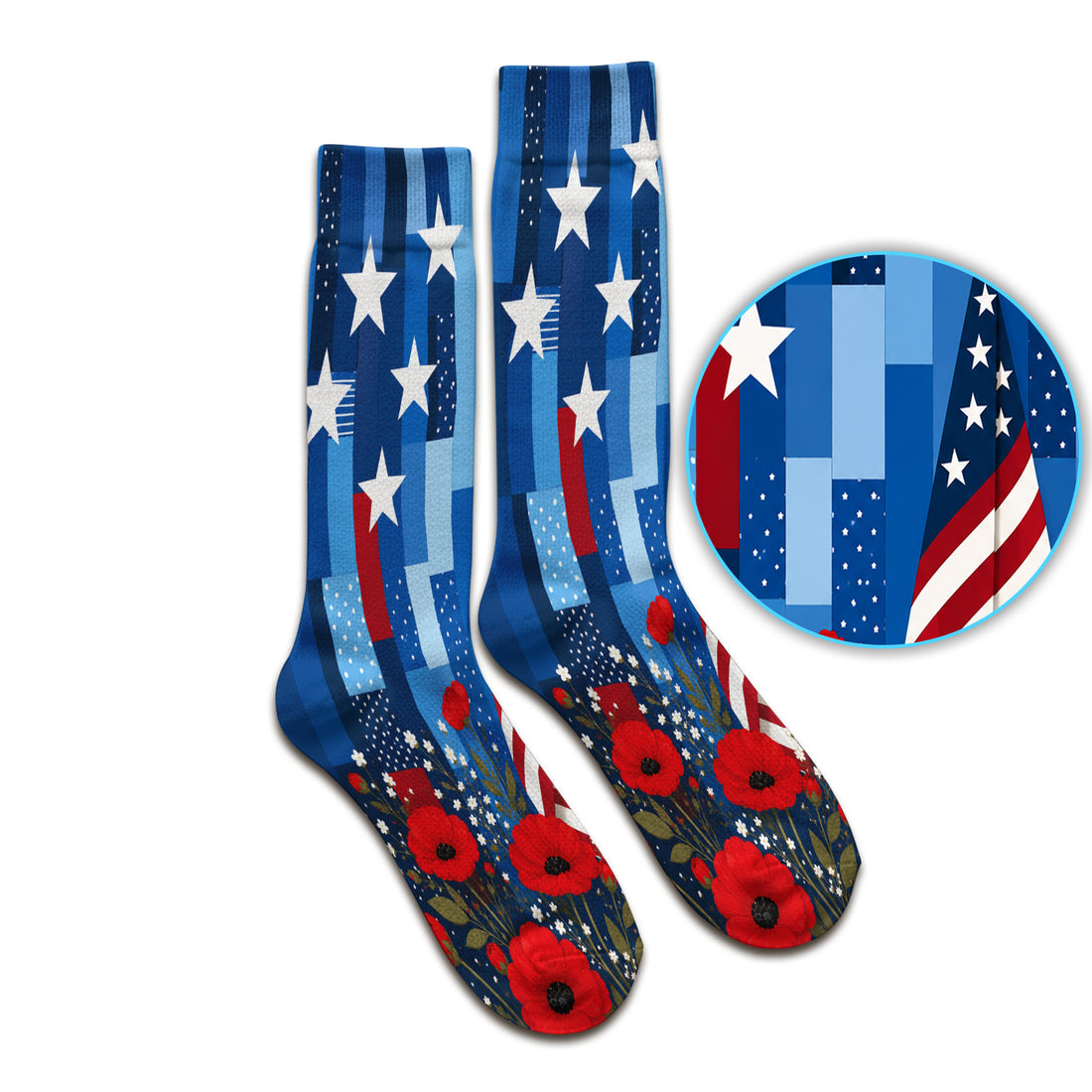 Patriotic Nurse Flag Poppy Pattern Socks, Adult Socks for Men and Women
