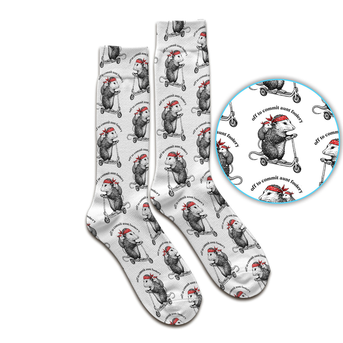 Aunt Foolery Opossum Pattern Socks, Adult Socks for Men and Women