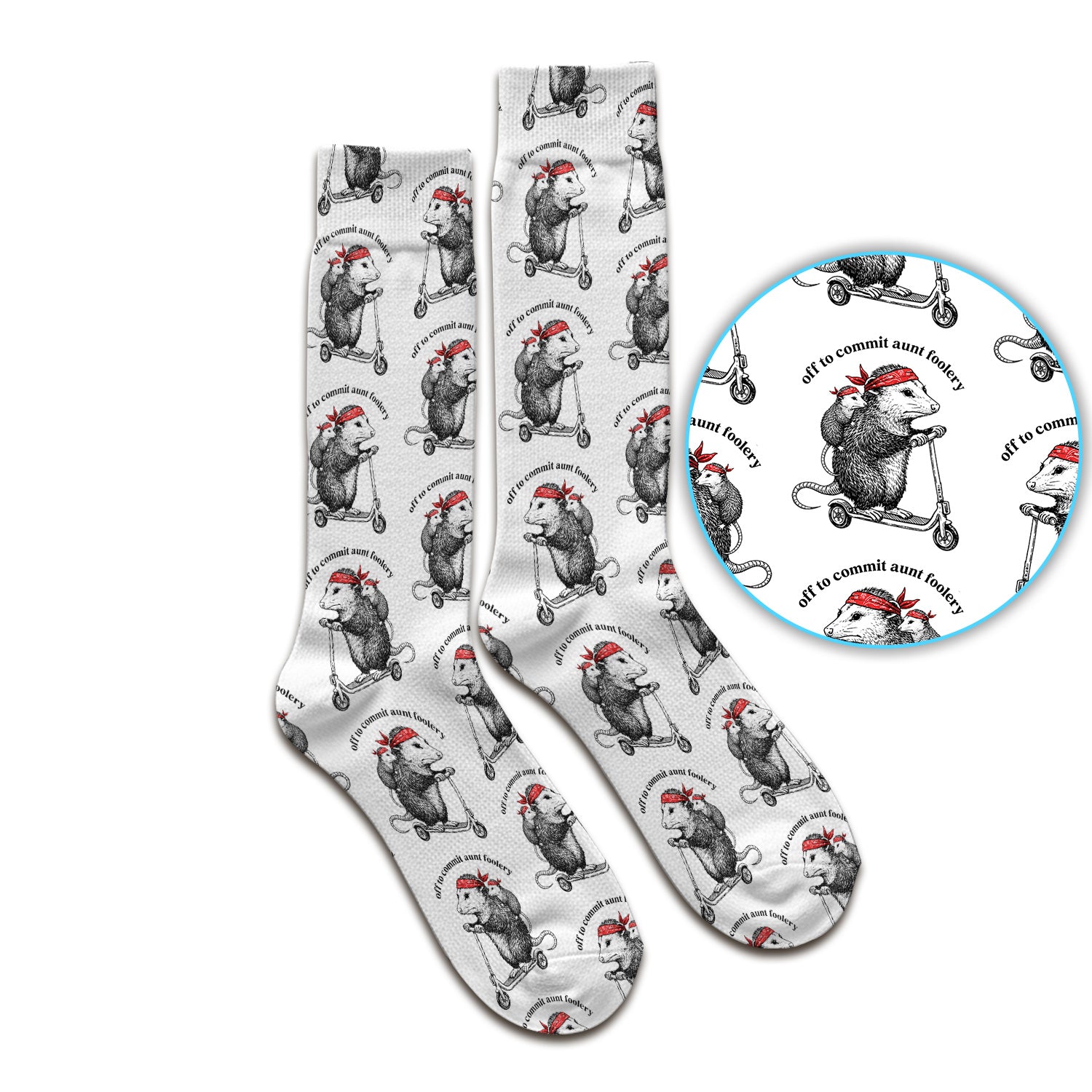 Aunt Foolery Opossum Pattern Socks, Adult Socks for Men and Women