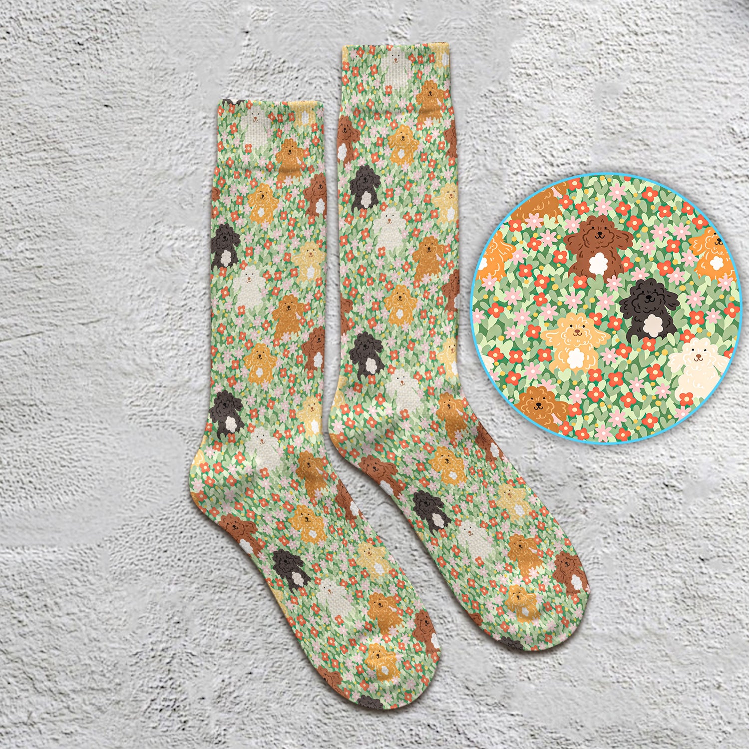 Cute Poodle Dogs Floral Pattern Socks, Adult Socks for Men and Women