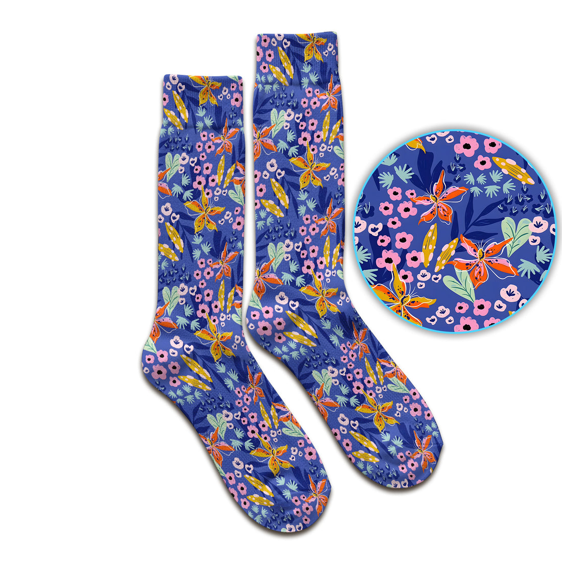 Nurse Blue Lily Floral Garden Pattern Socks, Adult Socks for Men and Women