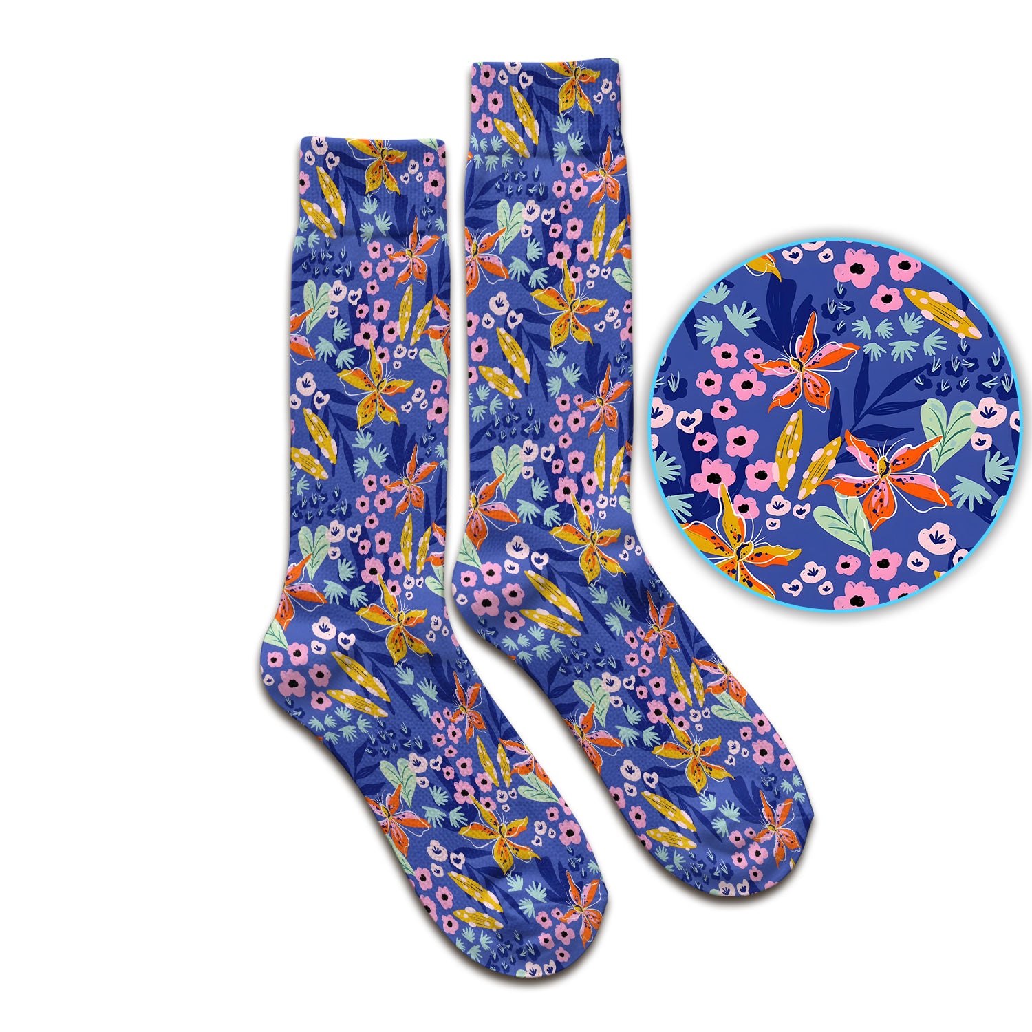 Nurse Blue Lily Floral Garden Pattern Socks, Adult Socks for Men and Women