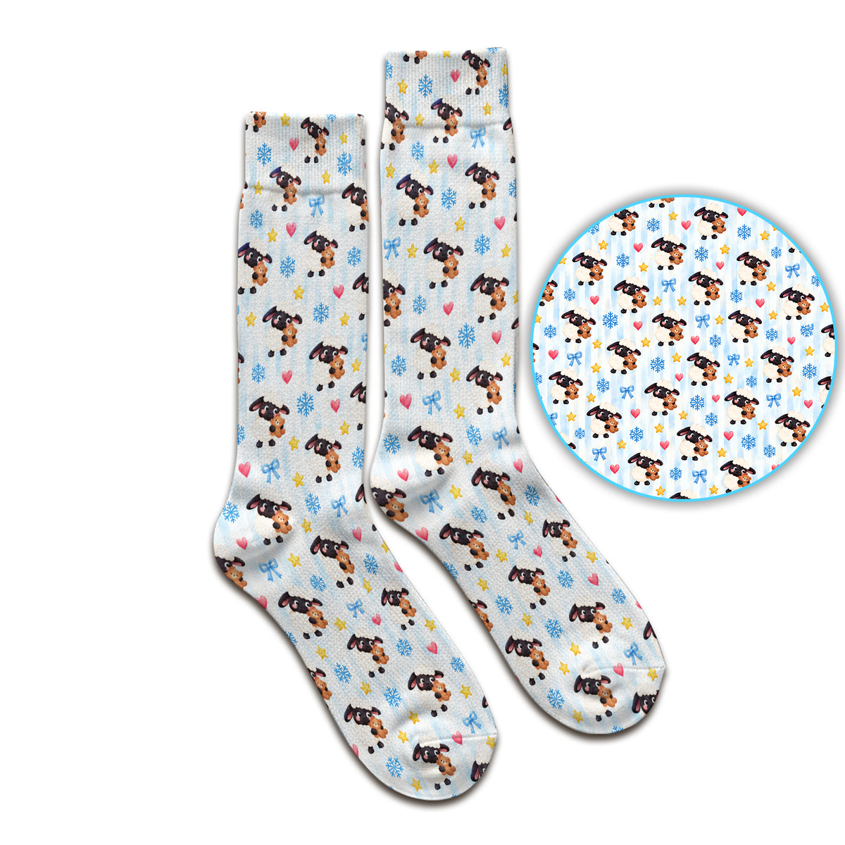 Cute Winter Lambs Holding Teddy Bears Socks, Adult Socks for Men and Women