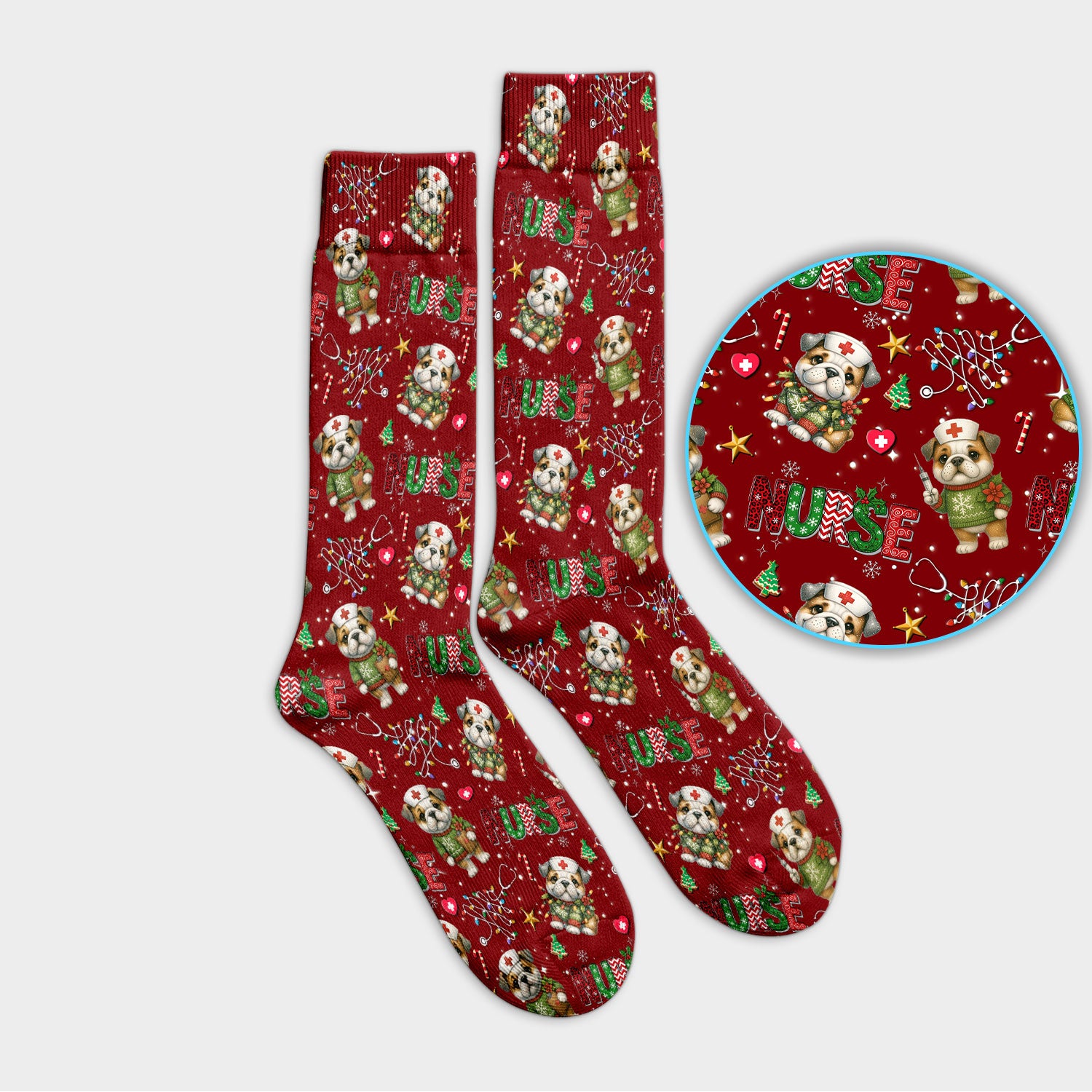 Bulldog Socks for Nurse Doctor - Adult Socks for Men and Women - Breathable Fabrics Medical Uniform