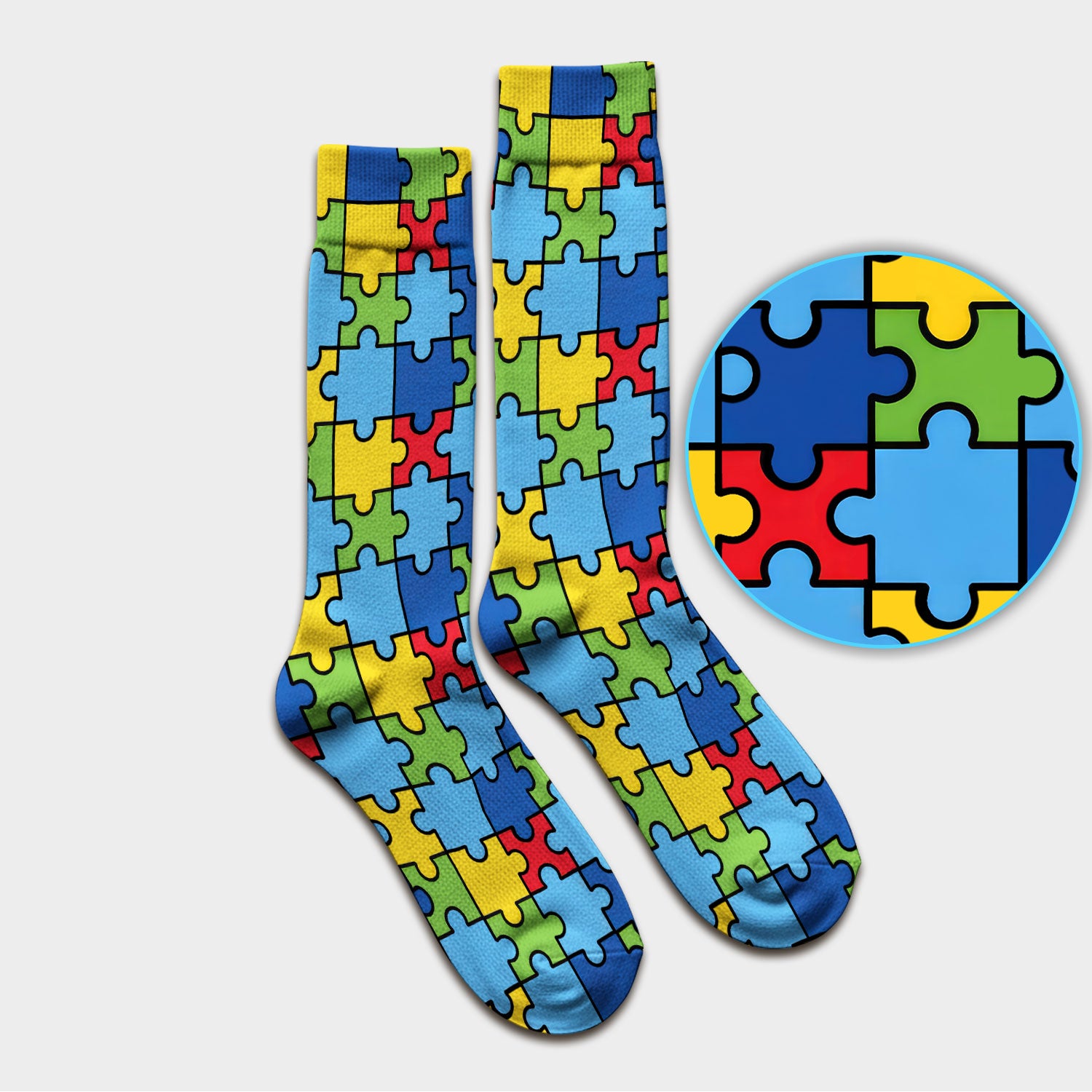 Autism Support Squad Puzzle Ribbon Print Socks, Socks for Nurse Doctor