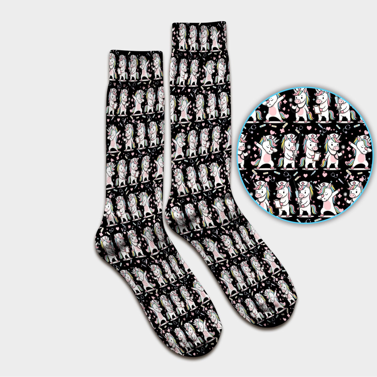 Cute Unicorn Nurse Scrub Socks, Playful Medical Cartoon Nursing Sock, Breathable Fabrics Nurse Uniform