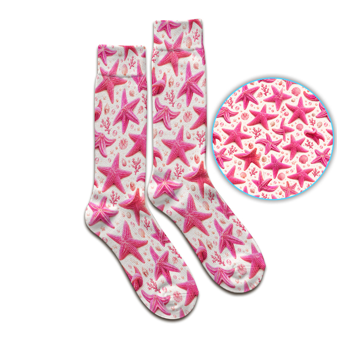 Pink Starfish And Seashell Pattern Socks, Adult Socks for Men and Women