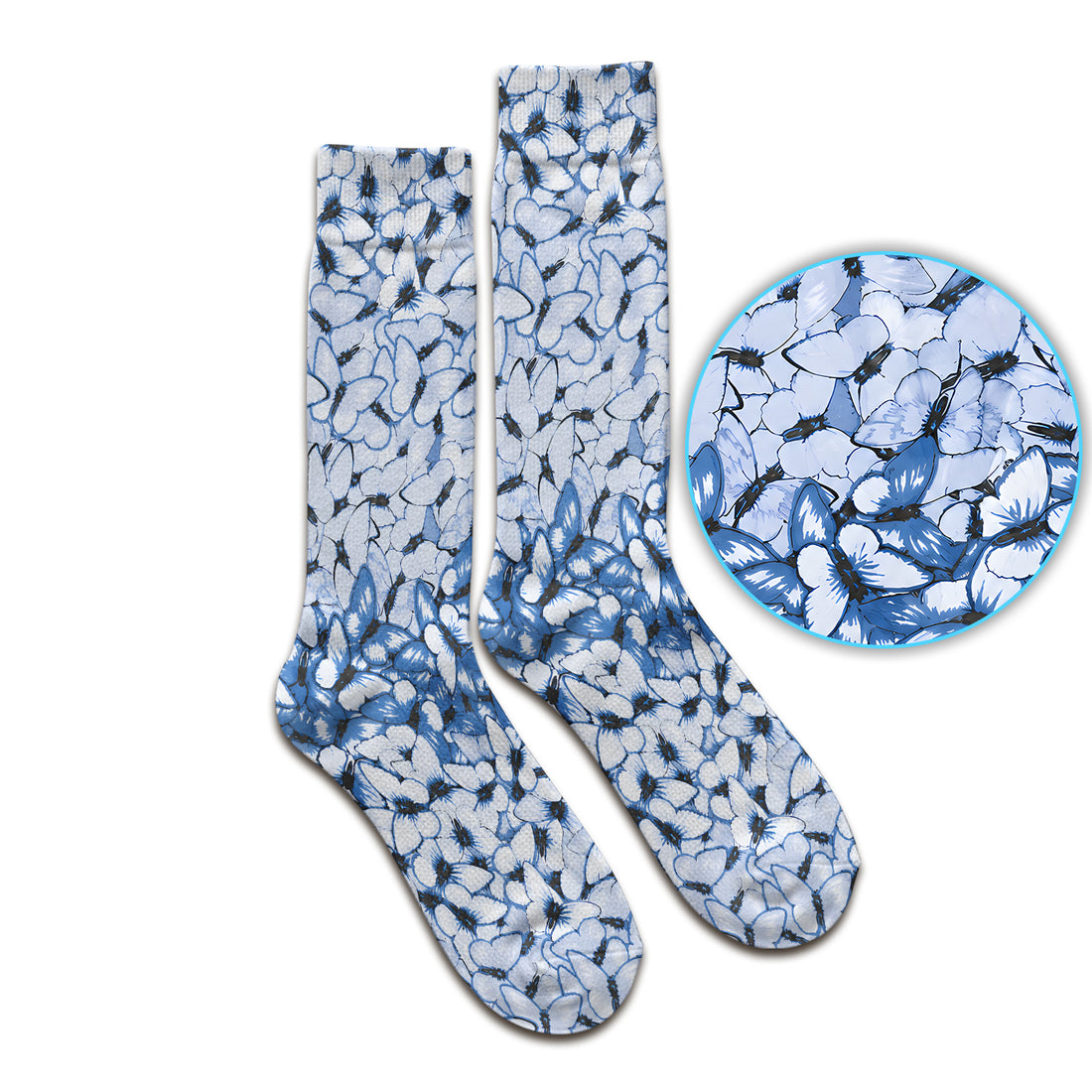 Blue Butterfly Floral Pattern Socks, Adult Socks for Men and Women