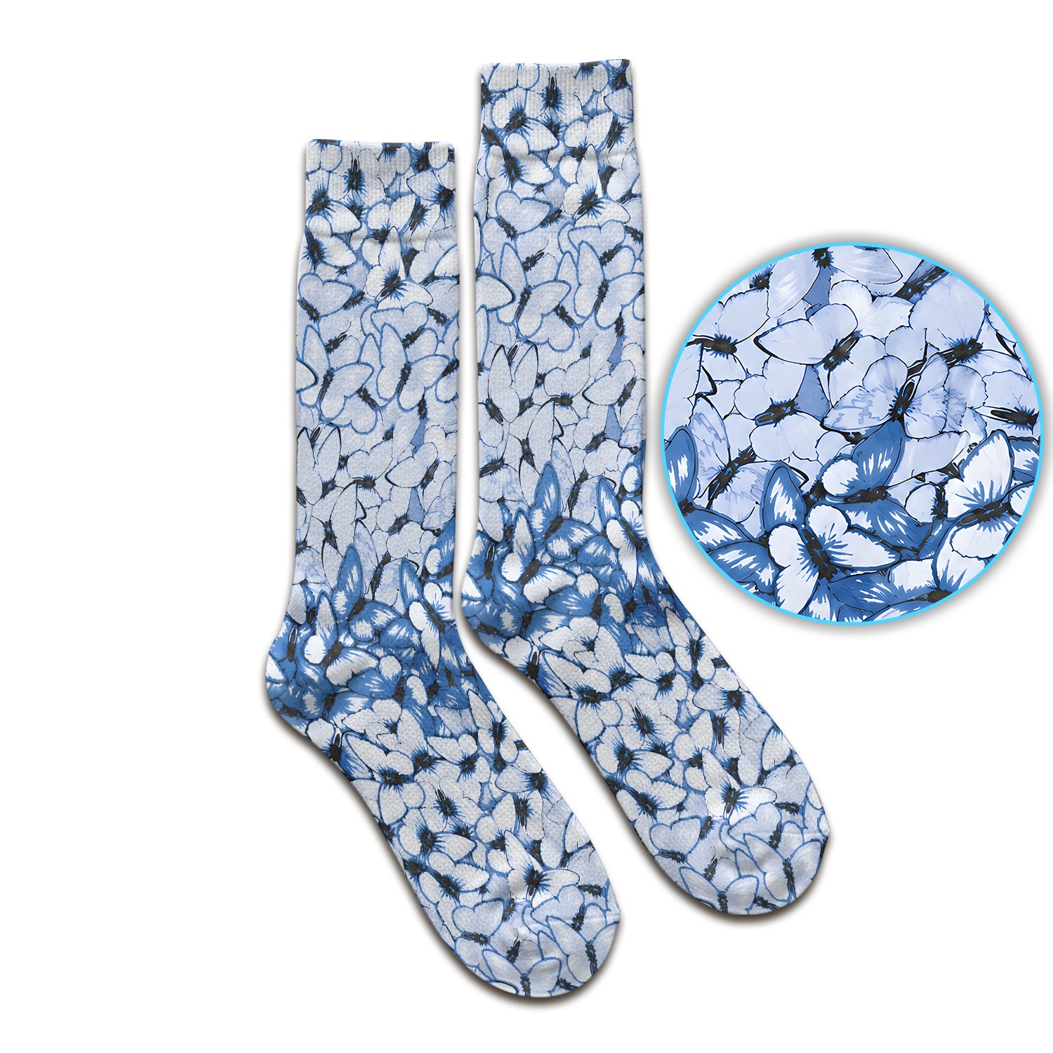 Blue Butterfly Floral Pattern Socks, Adult Socks for Men and Women