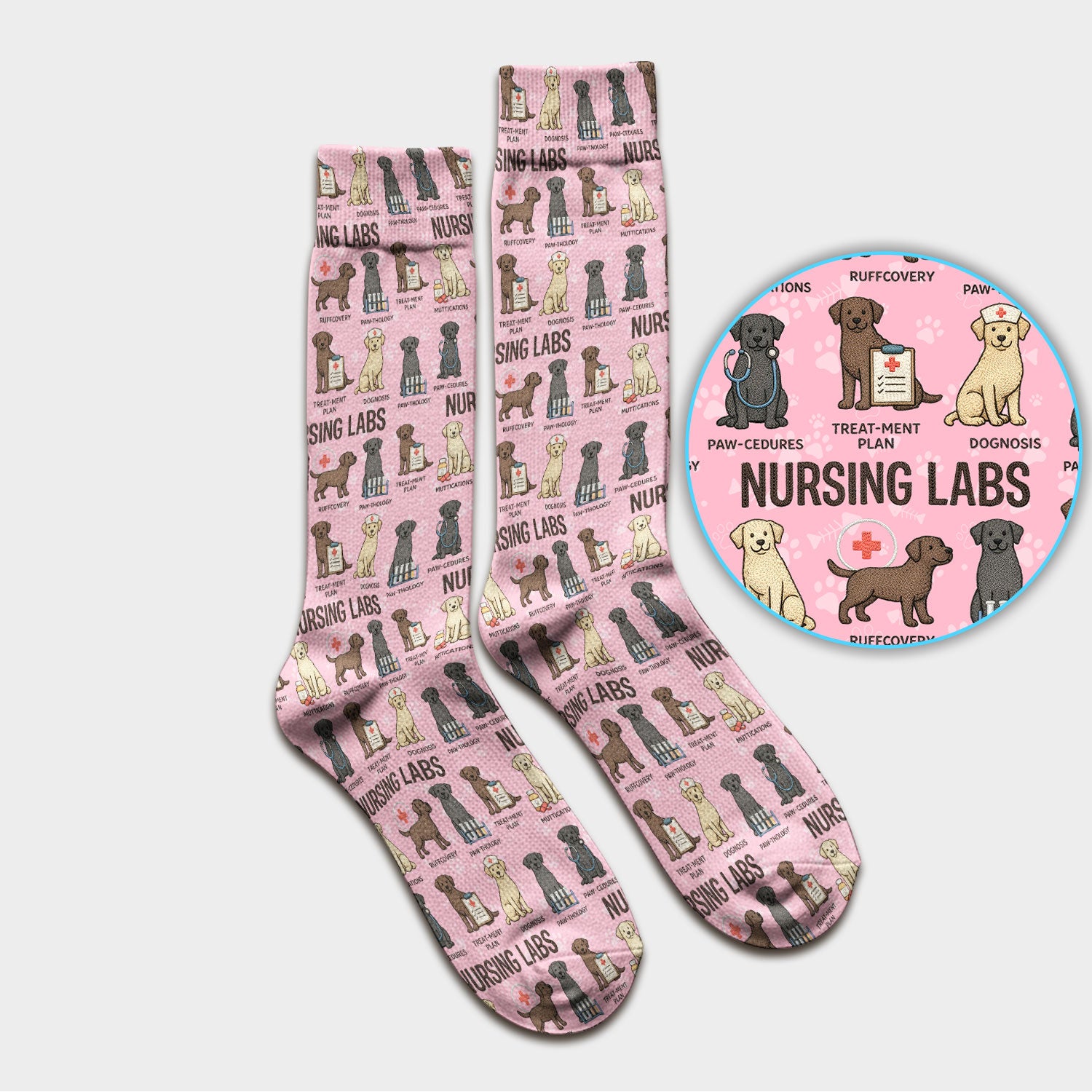 Playful Nursing Labs Dog Pattern Socks, Breathable Fabrics Medical Uniform