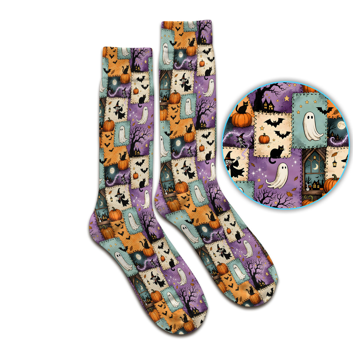 Cute Christmas Cat Patchwork Socks, Adult Socks for Men and Women