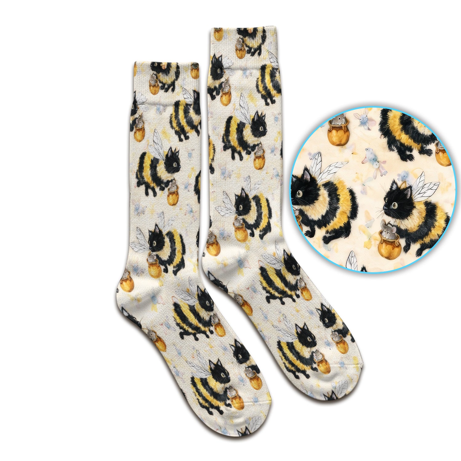Adorable Nurse Bumblebee Cat Honey Jar Winged Pattern Socks, Adult Socks for Men and Women