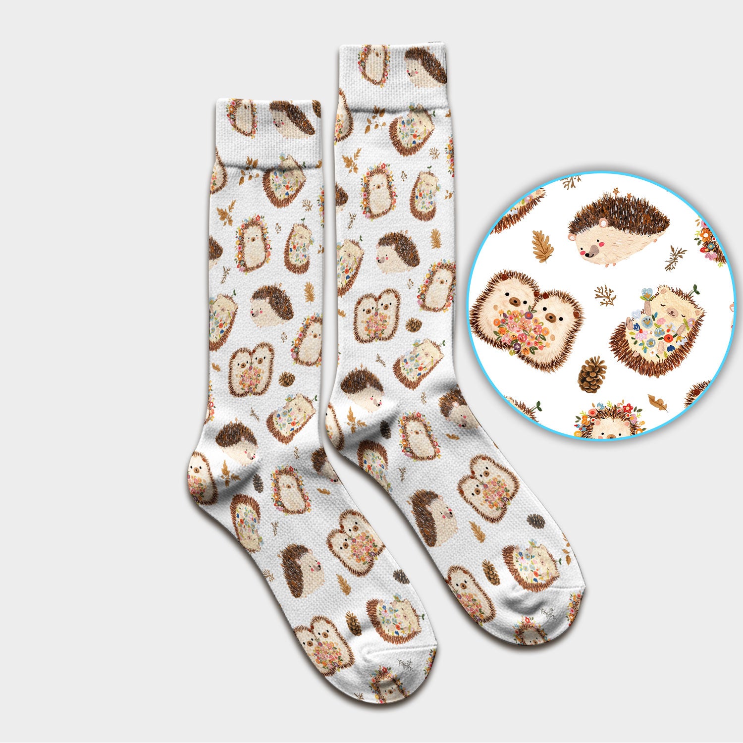Cute Hedgehog Floral Socks, Breathable Fabrics Medical Uniform