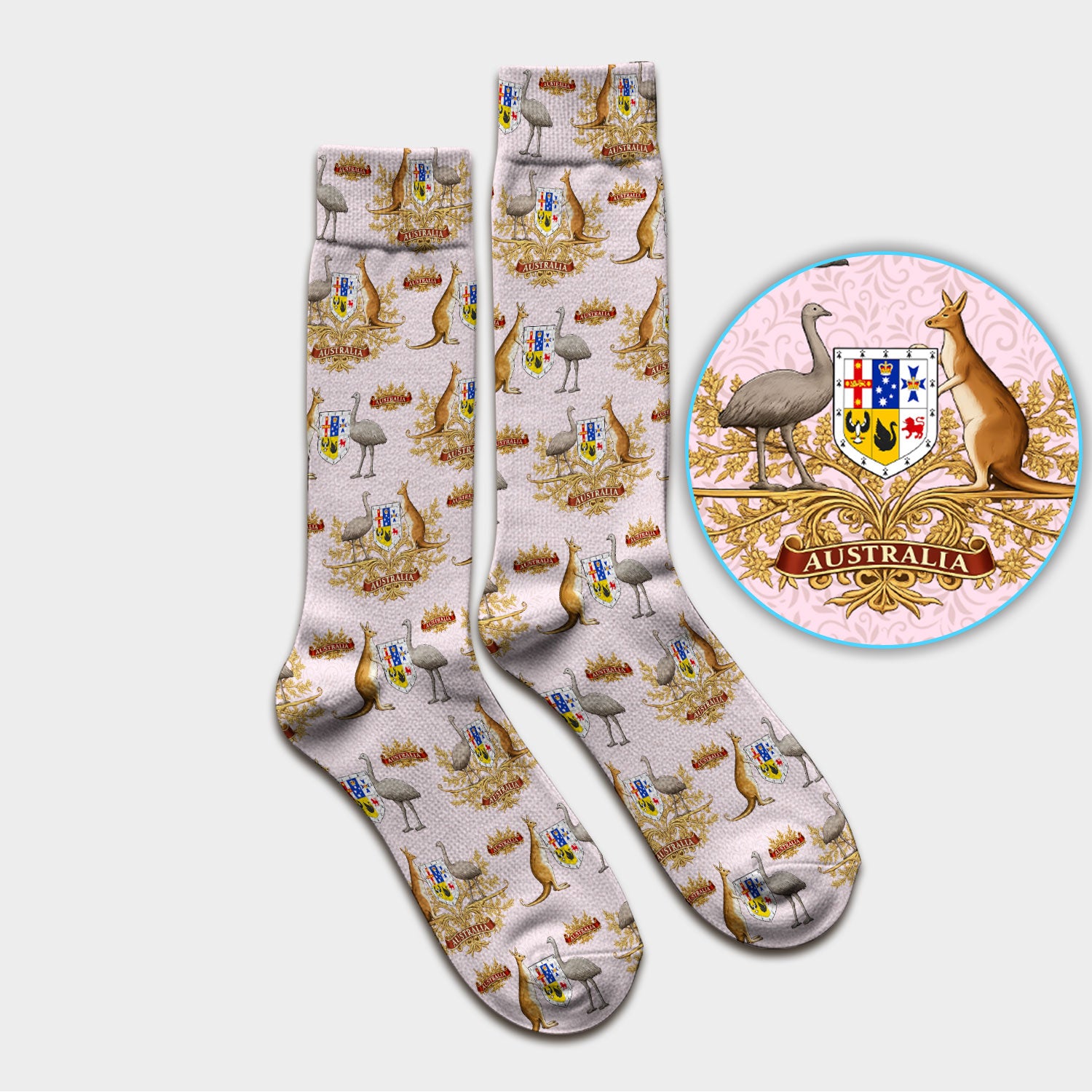 Australian Kangaroo Emu Crest Medical Socks, Breathable Fabrics Medical Uniform