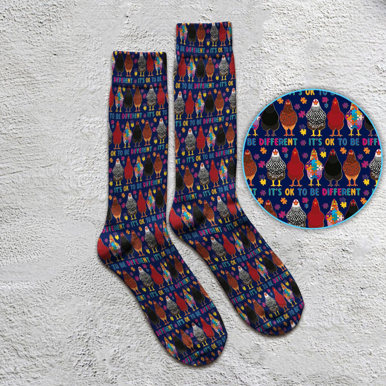 Autism Chicken It’s OK to Be Different Print Socks, Breathable Fabrics Medical Uniform