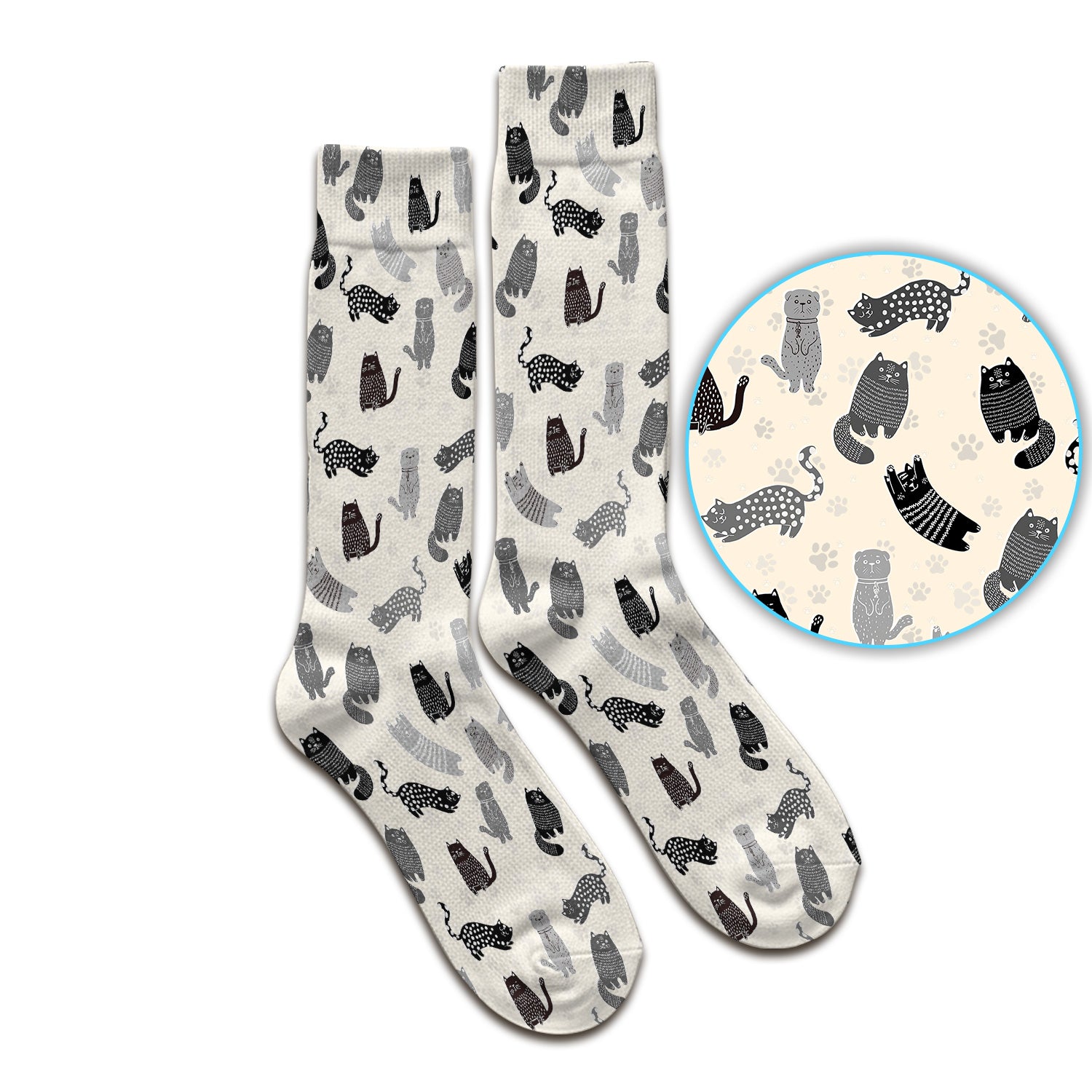 Cute Cat and Paw Print Pattern Socks, Breathable Fabrics Medical Uniform