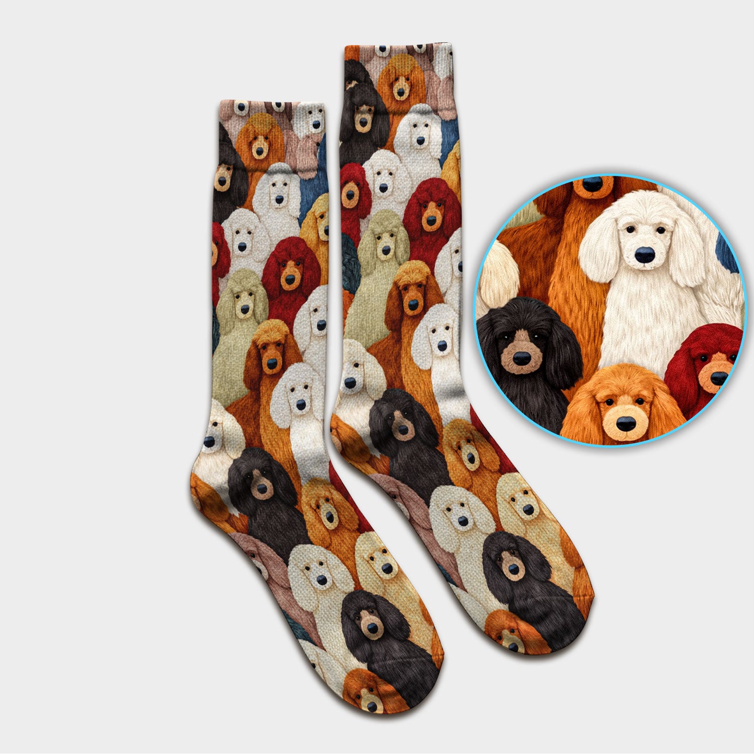 Multicolor Poodle Dog Pattern Socks, Adult Socks for Men and Women