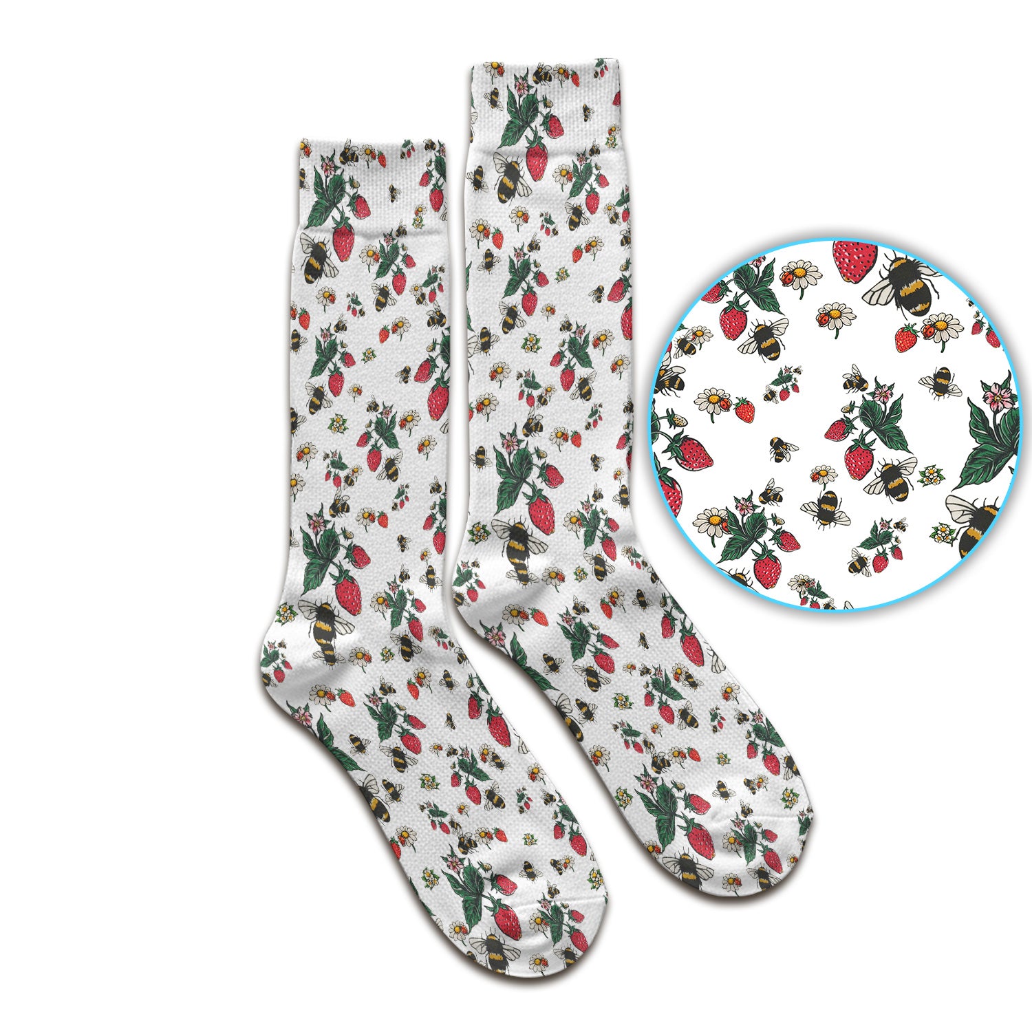 Cute Strawberry Bee Daisy Floral Pattern Scrub Socks, Socks for Nurse Doctor