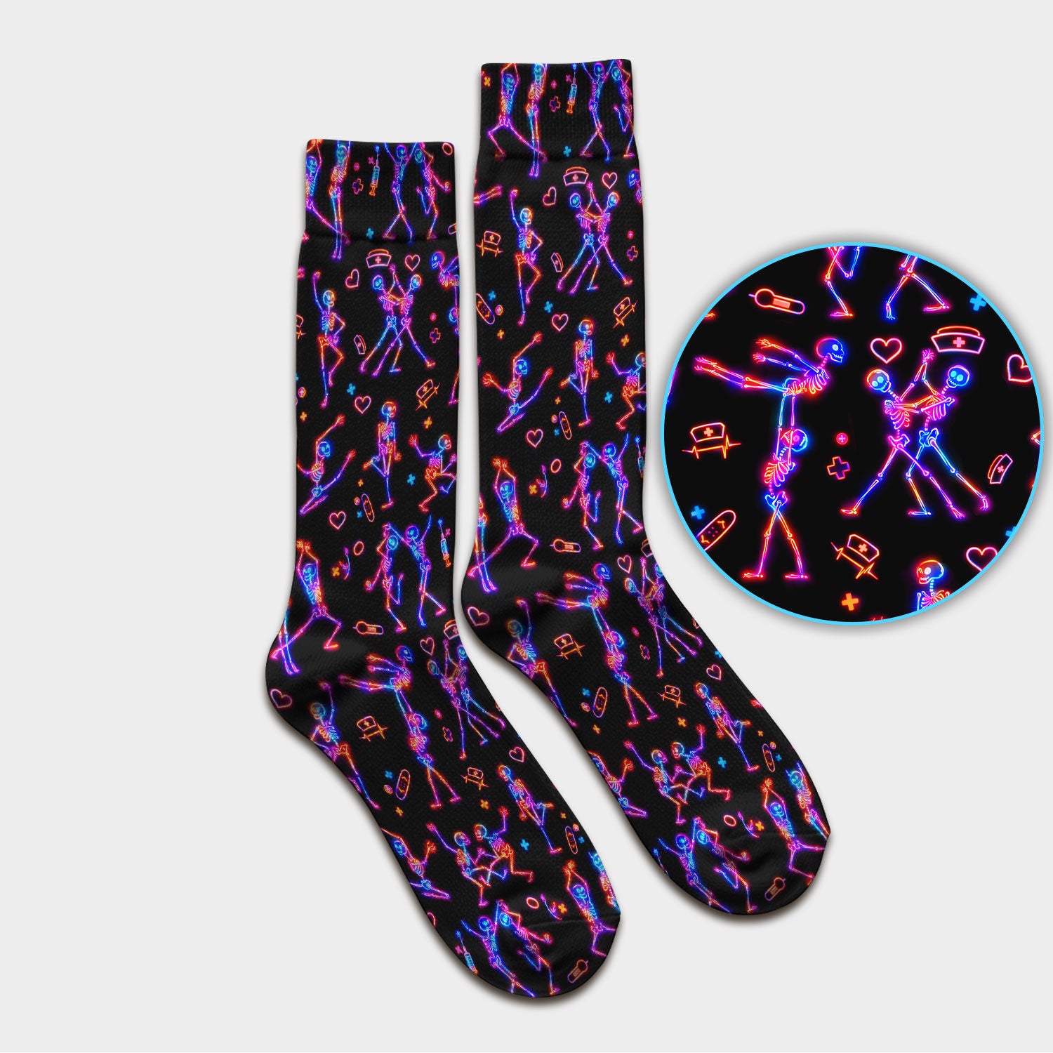 Neon Dancing Skeleton Medical Pattern Socks, Adult Socks for Men and Women
