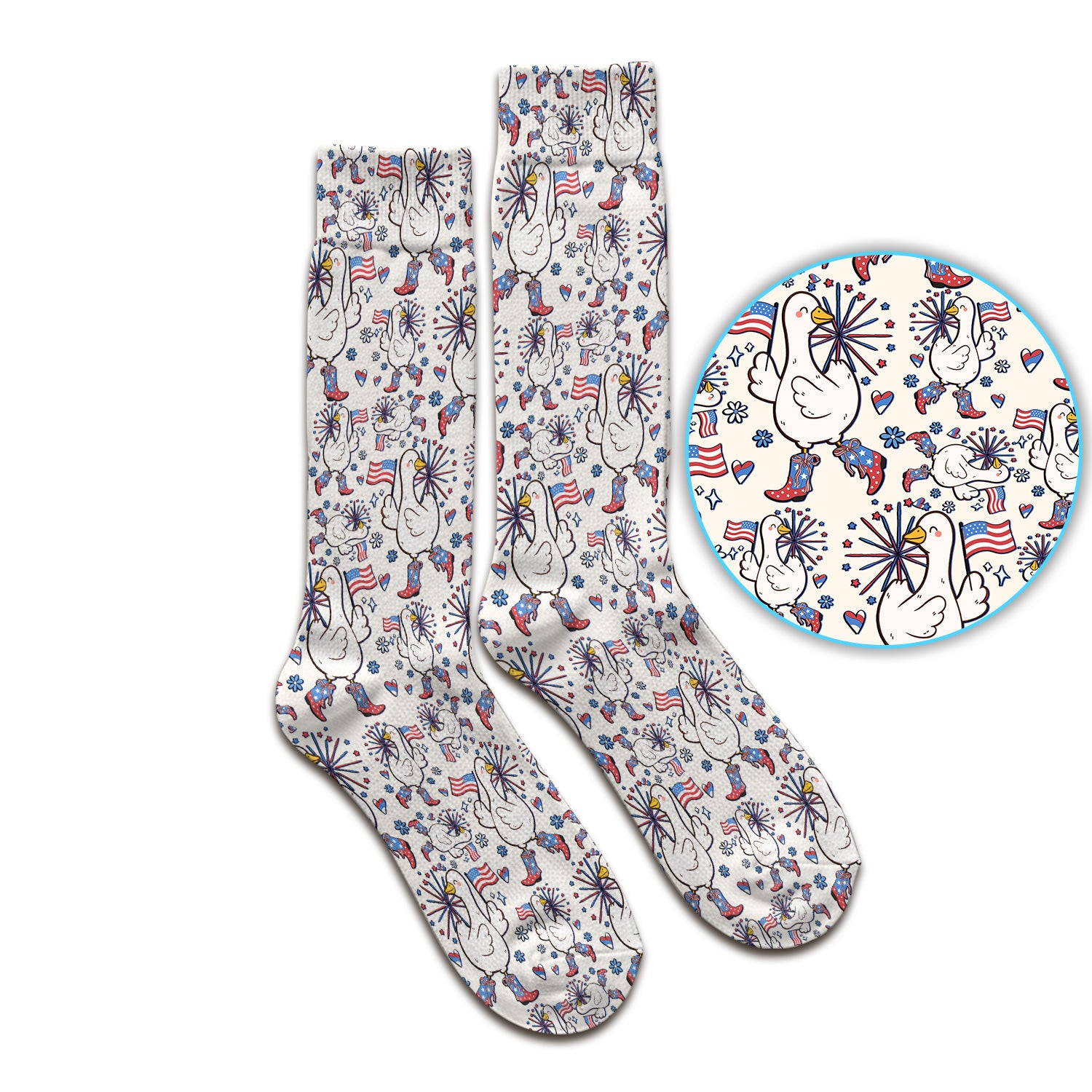 Patriotic Goose With USA Flag Fireworks Socks, Breathable Fabrics Medical Uniform