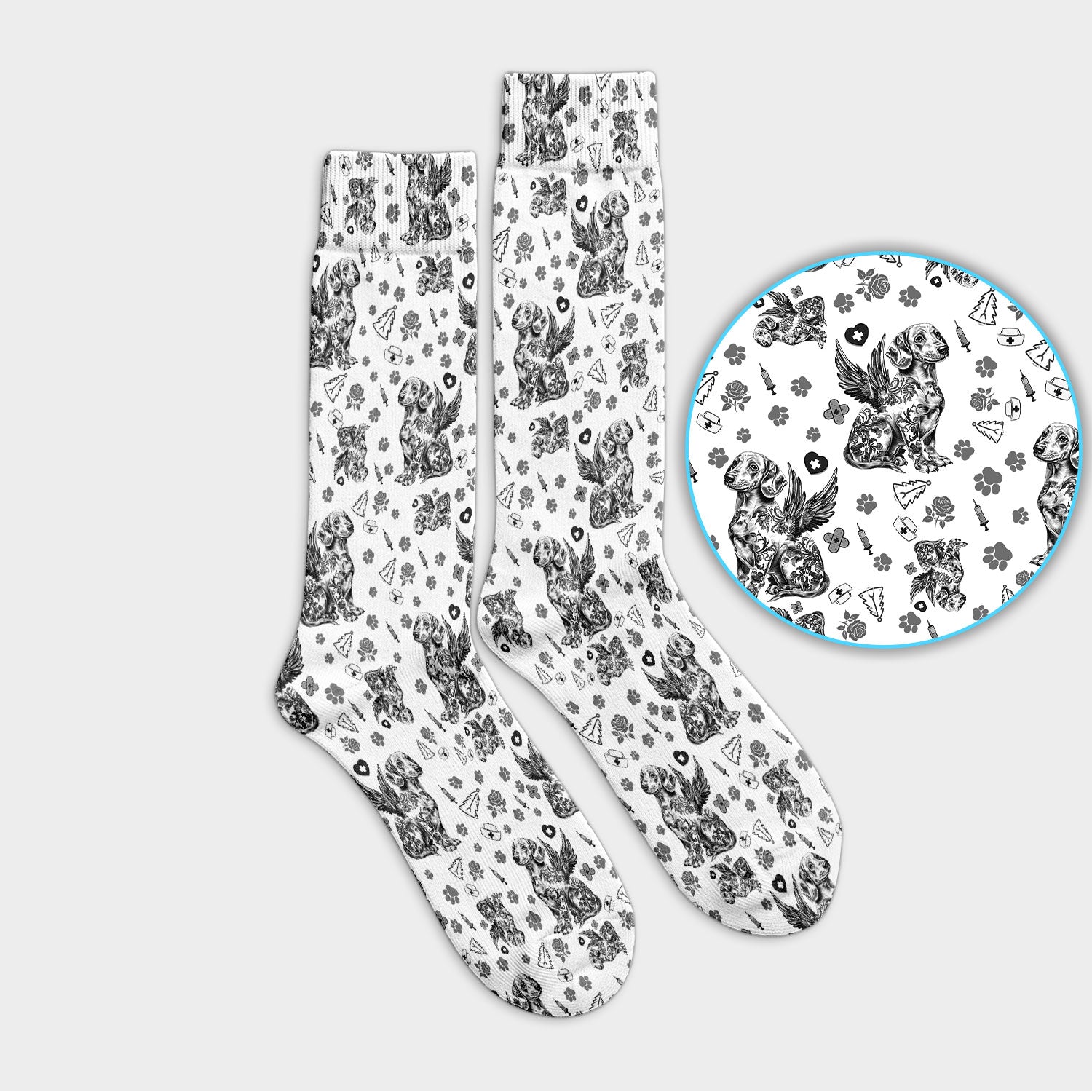 Toile de Jouy Socks for Nurse Doctor - Dachshund Angel Adult Socks for Men and Women - Breathable Fabrics Medical Uniform