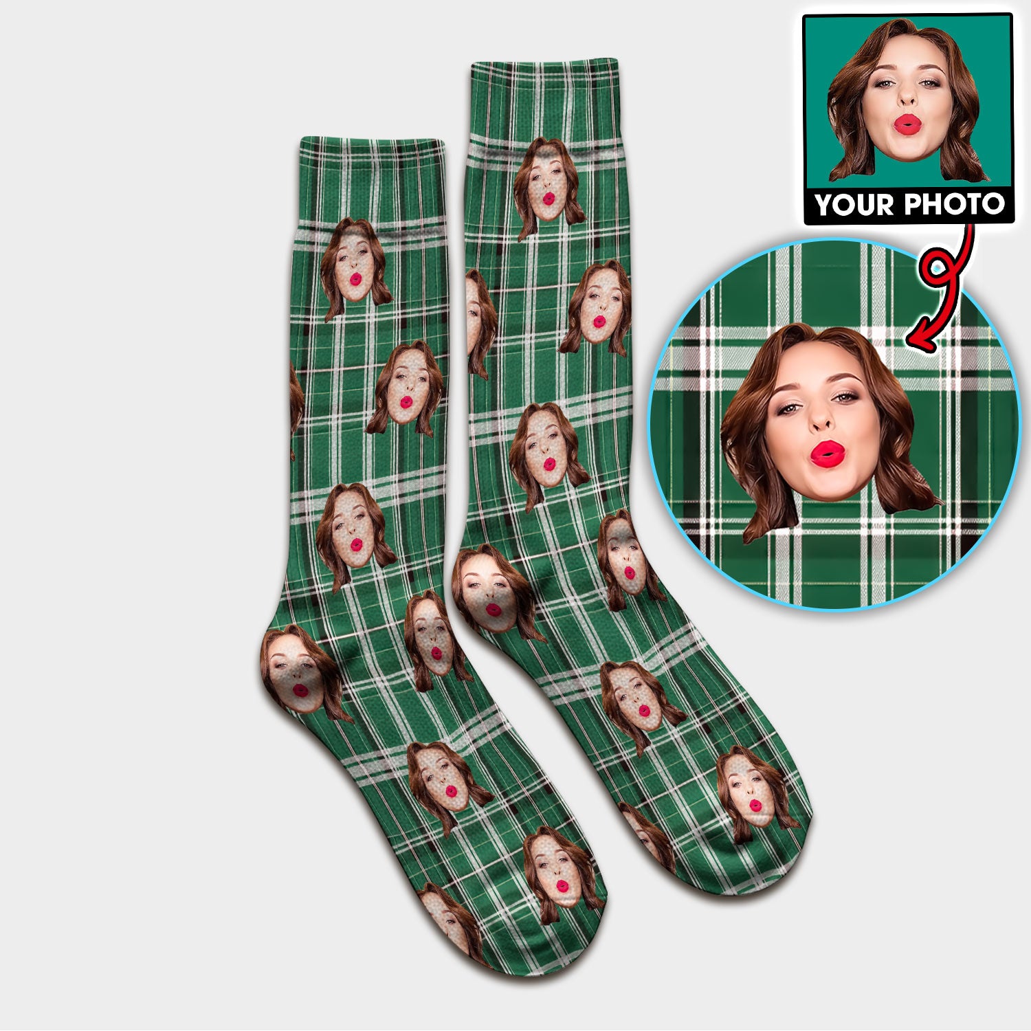 Personalized Funny Face Plaid Medical Socks, Custom Photo Pattern Socks For Nurse Doctor, Breathable Fabrics Medical Uniform