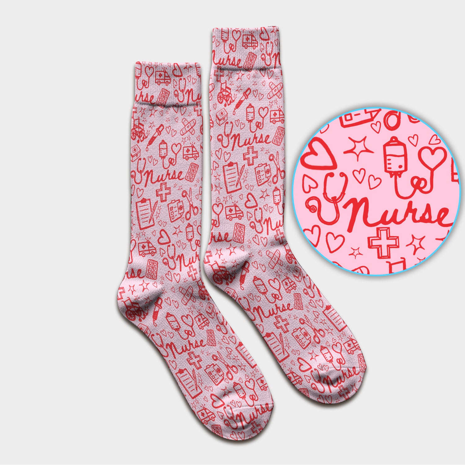 Cute Nurse Heart Medical Pattern Socks, Breathable Fabrics Medical Uniform