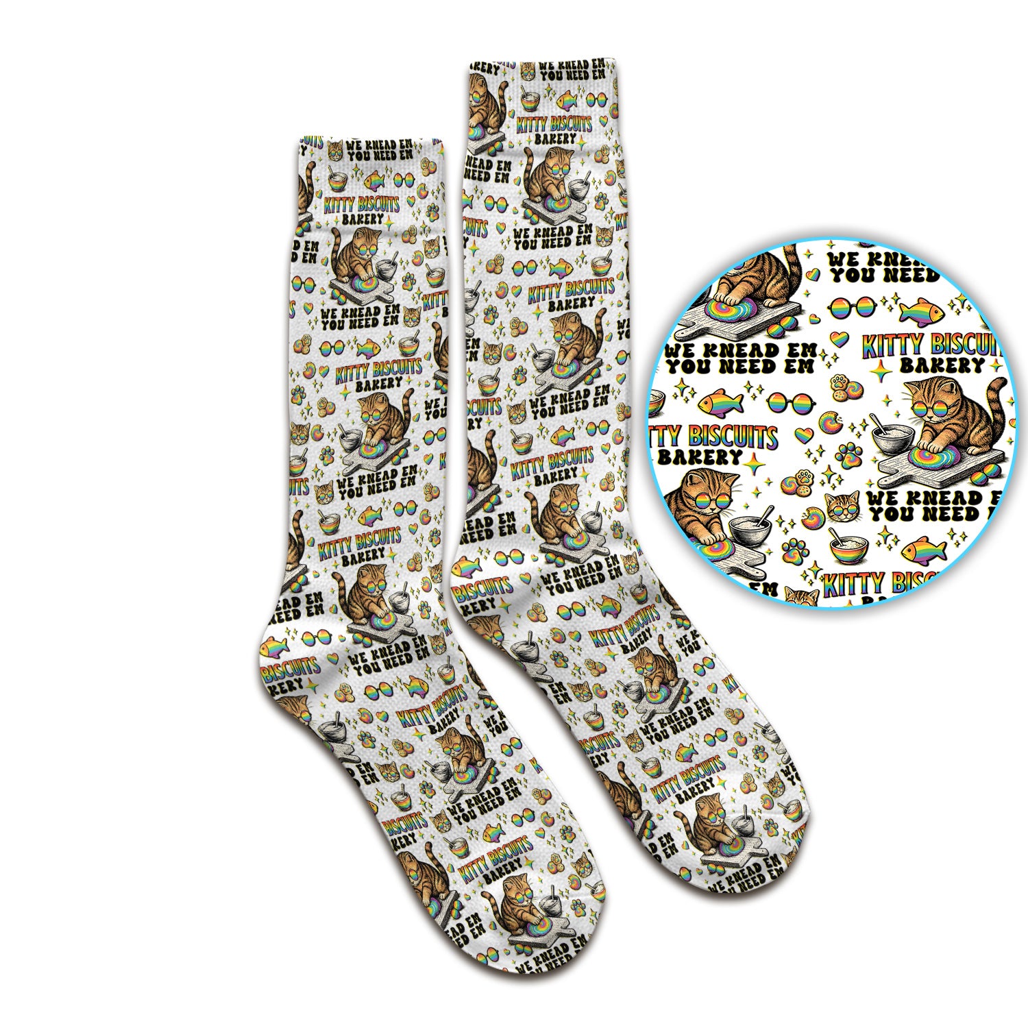 Pride Nurse Cat Baking Rainbow Dough Pattern Sock, Breathable Fabrics Medical Uniform