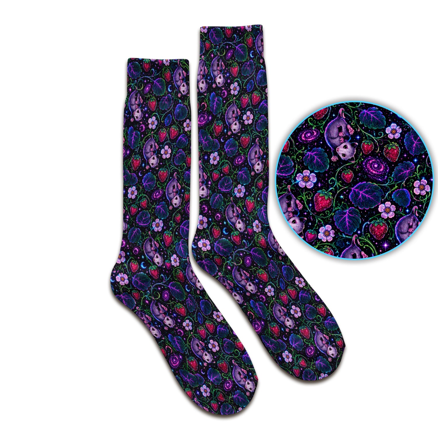 Galaxy Strawberry Opossum Pattern Socks, Adult Socks for Men and Women