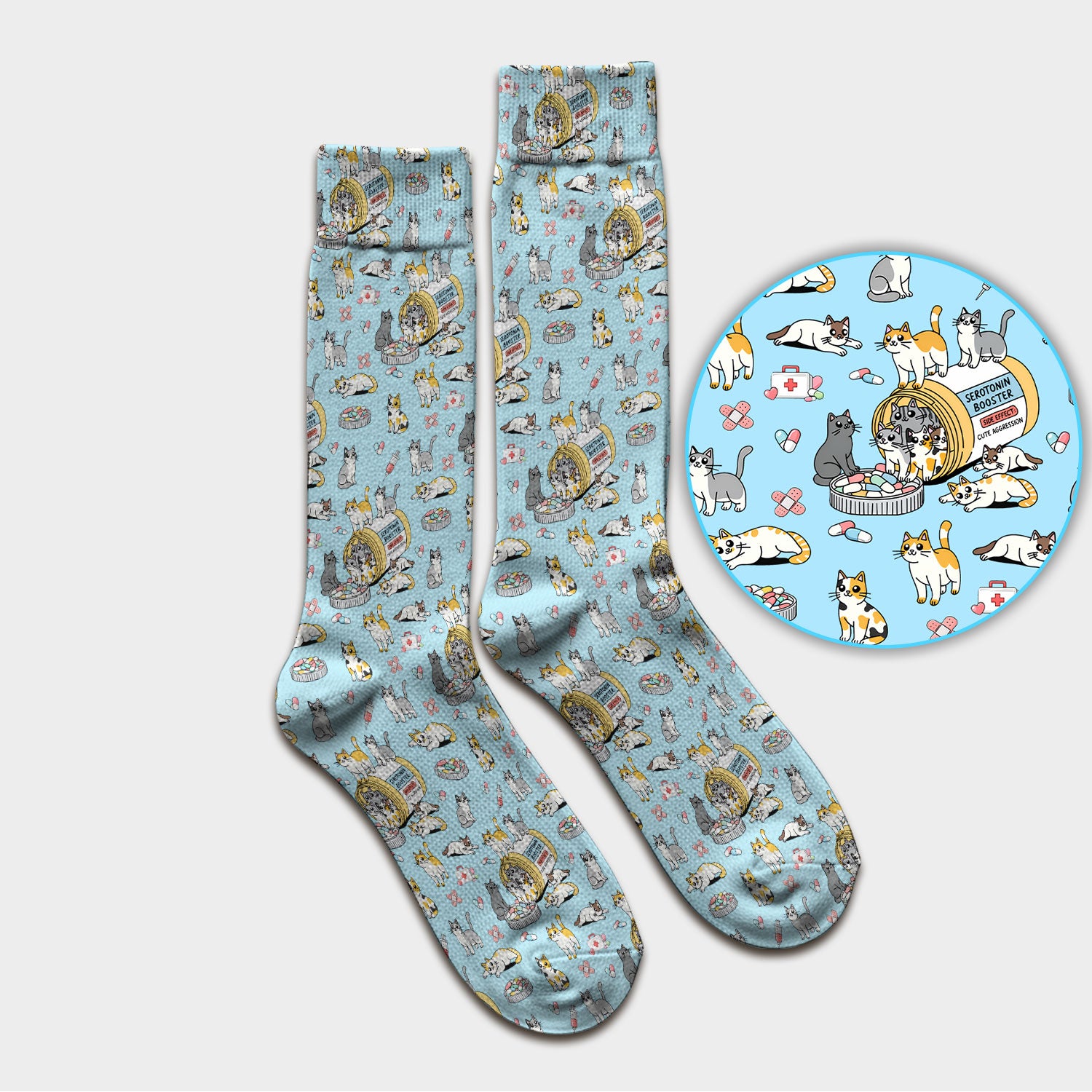 Cute Cat Serotonin Booster Pattern Medical Socks, Breathable Fabrics Medical Uniform