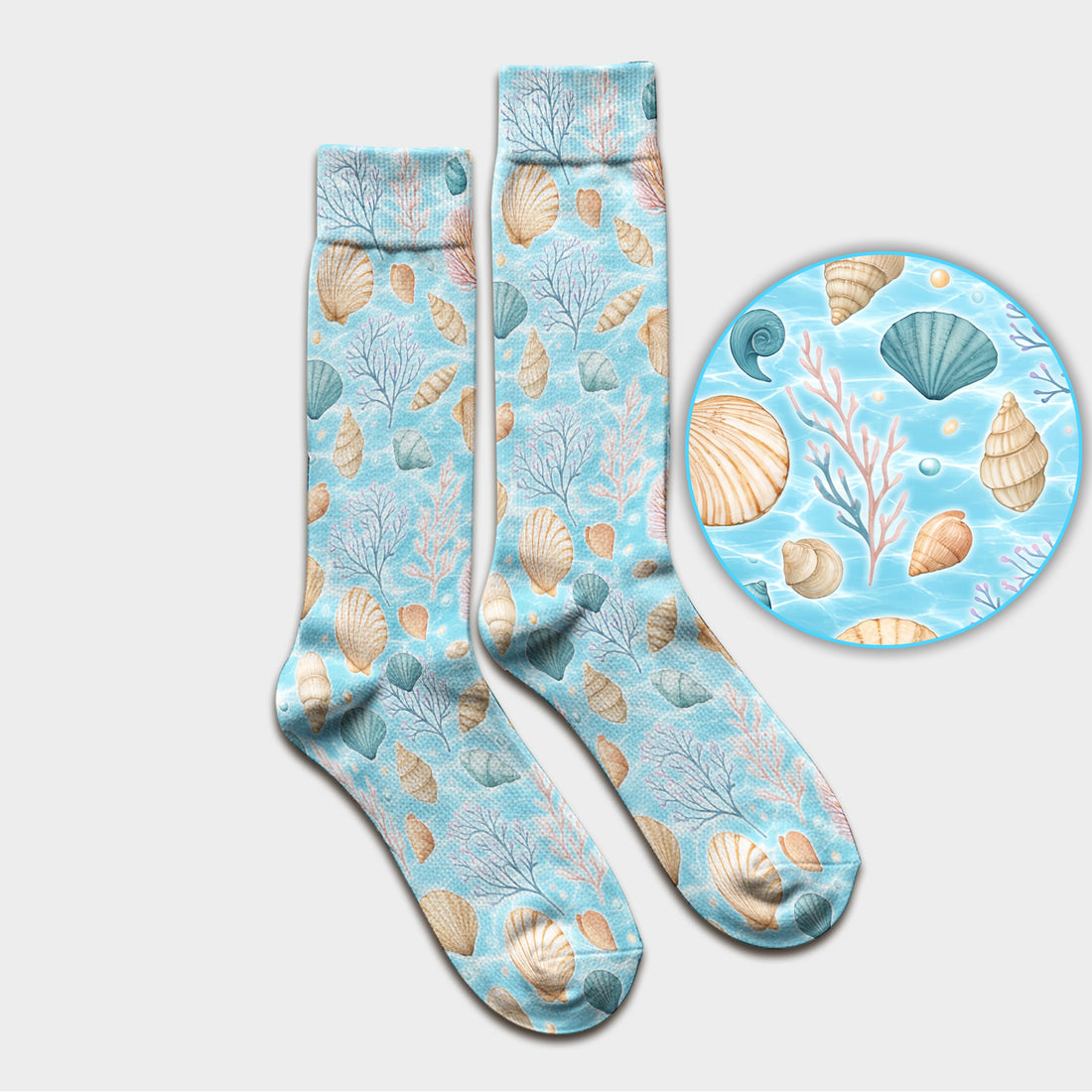 Cute Nurse Coastal Seashell And Coral Reef Socks, Adult Socks for Men and Women