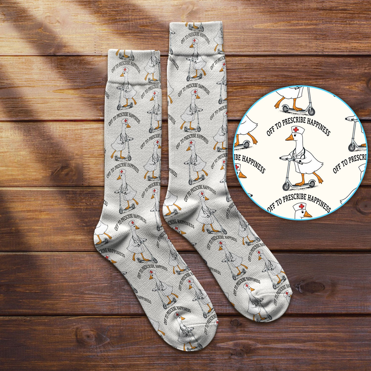 Nurse Goose Scooter Print Socks, Adult Socks for Men and Women