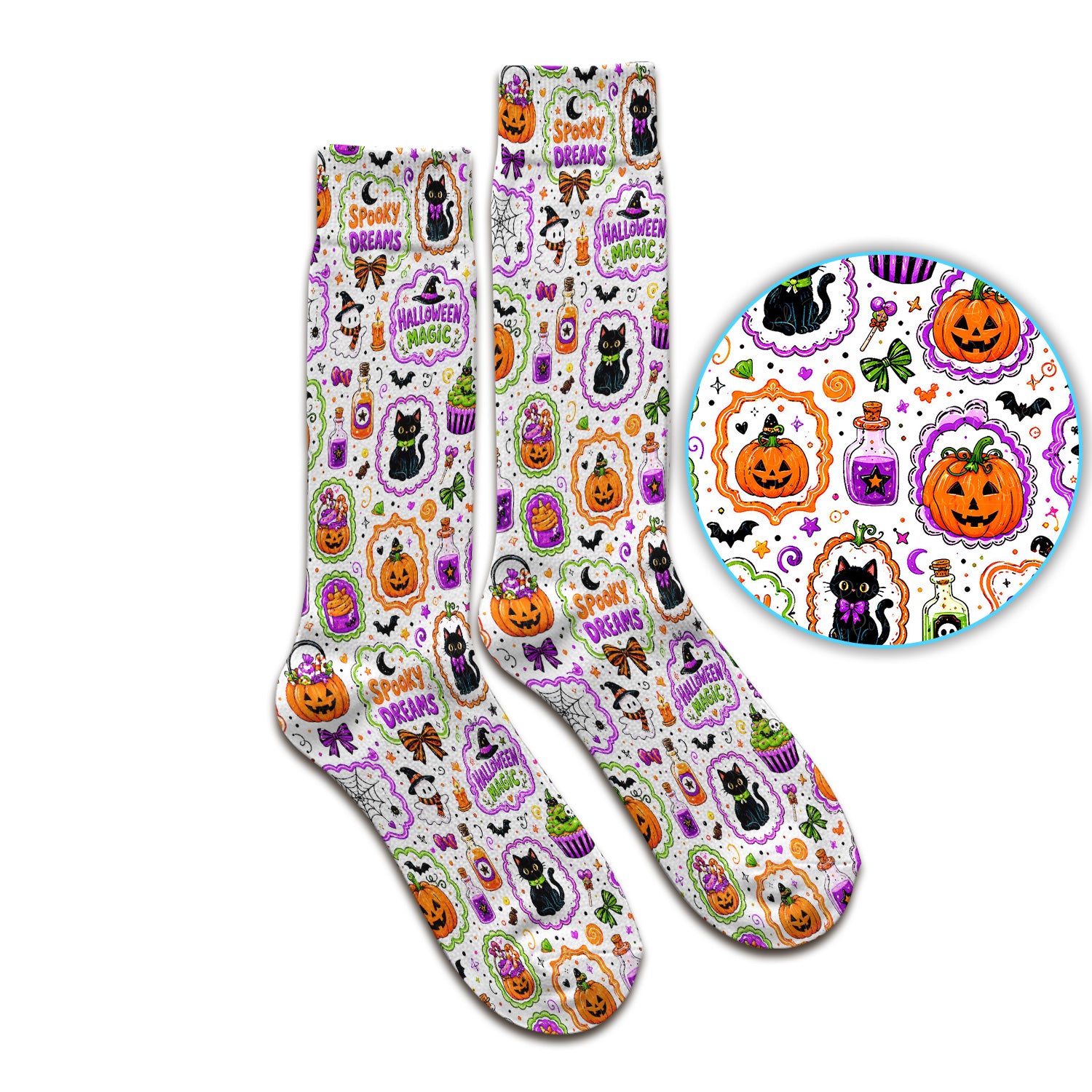 Witchy Halloween Magic And Pumpkins Socks, Adult Socks for Men and Women