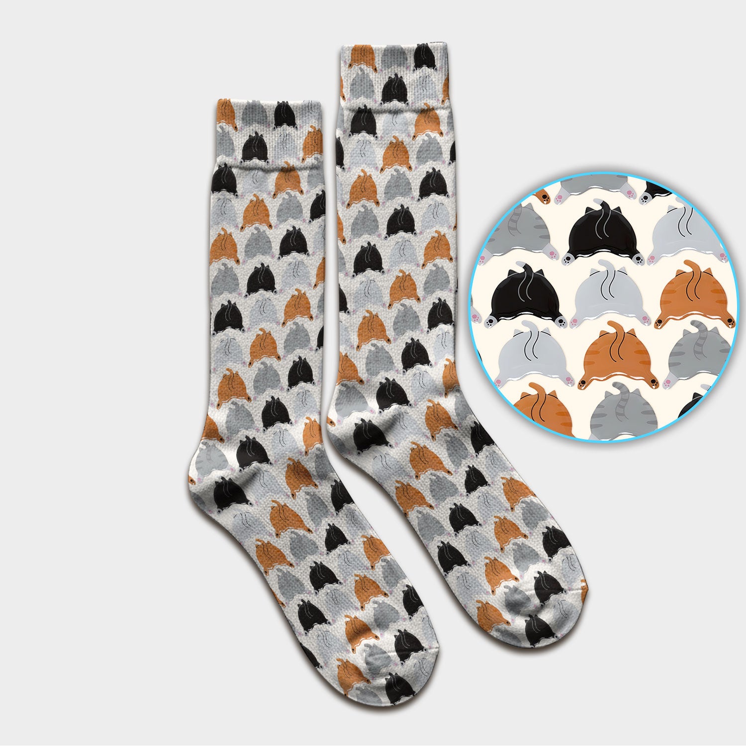 Playful Multicolor Cat Print Medical Socks, Breathable Fabrics Medical Uniform