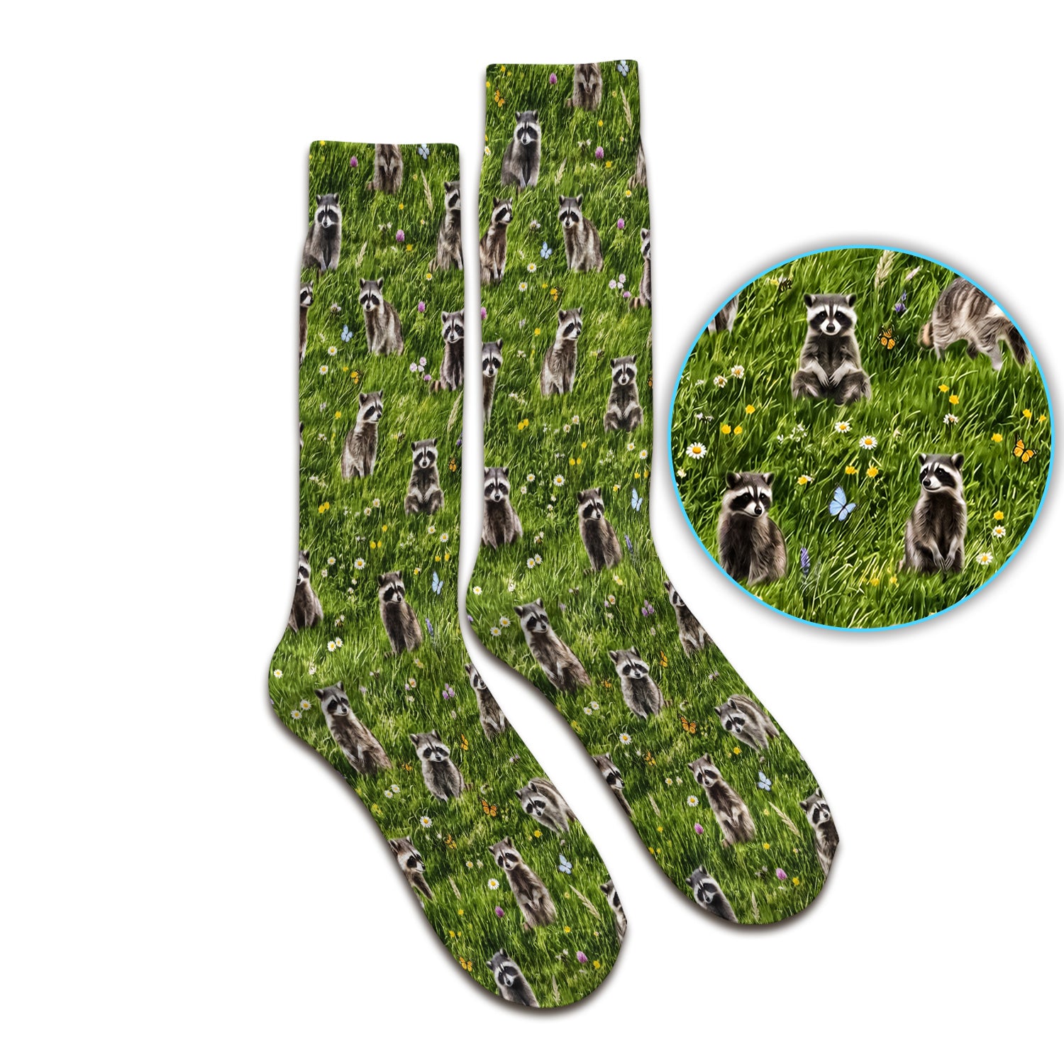 Raccoon Meadow Print Socks, Adult Socks for Men and Women